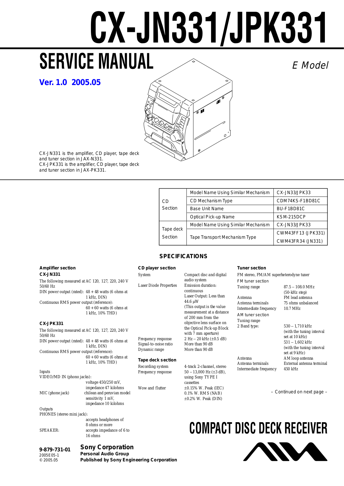 Aiwa CX-JN331, CX-JPK331 Service Manual