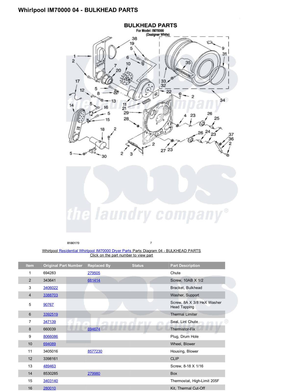 Whirlpool IM70000 Parts Diagram