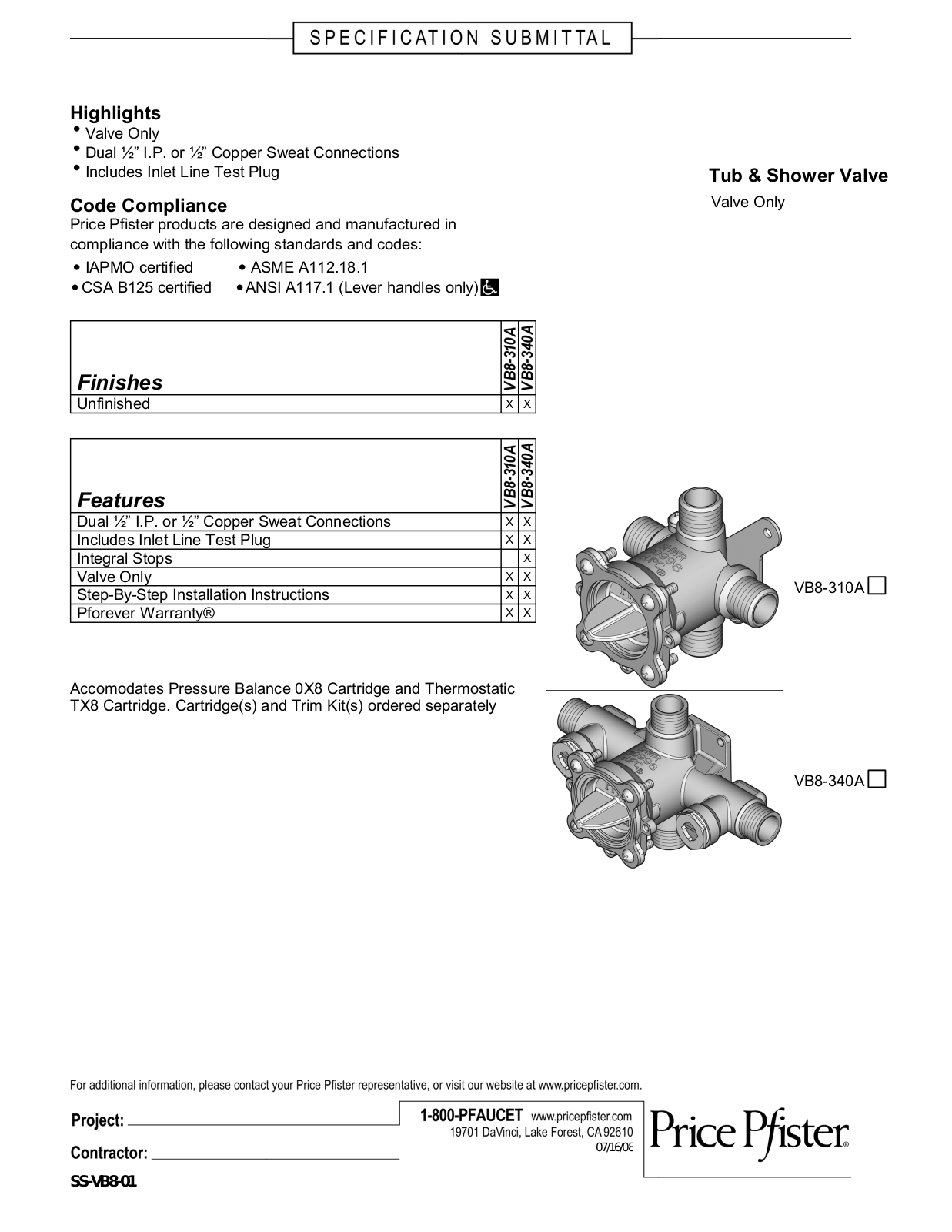 Pfister PPR2663 Specifications - ManualMachine.com