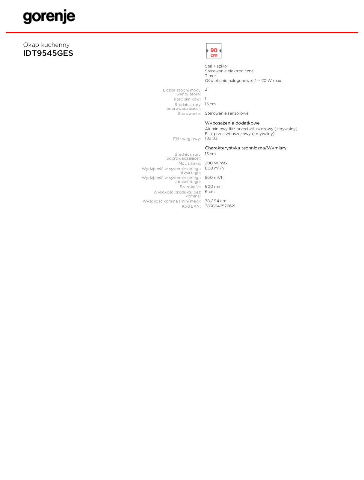 Gorenje IDT9545GES DATASHEET