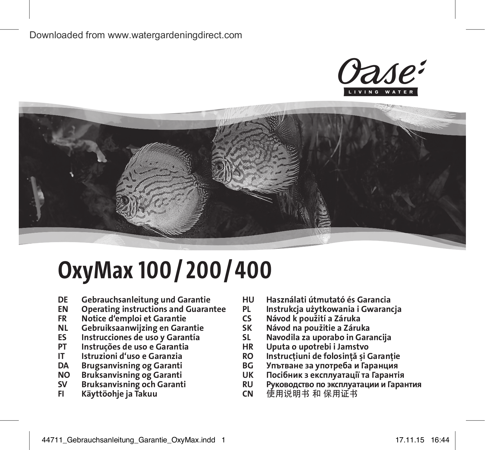 Oase OxyMax 100, OxyMax 400, OxyMax 200 Operating Instructions Manual