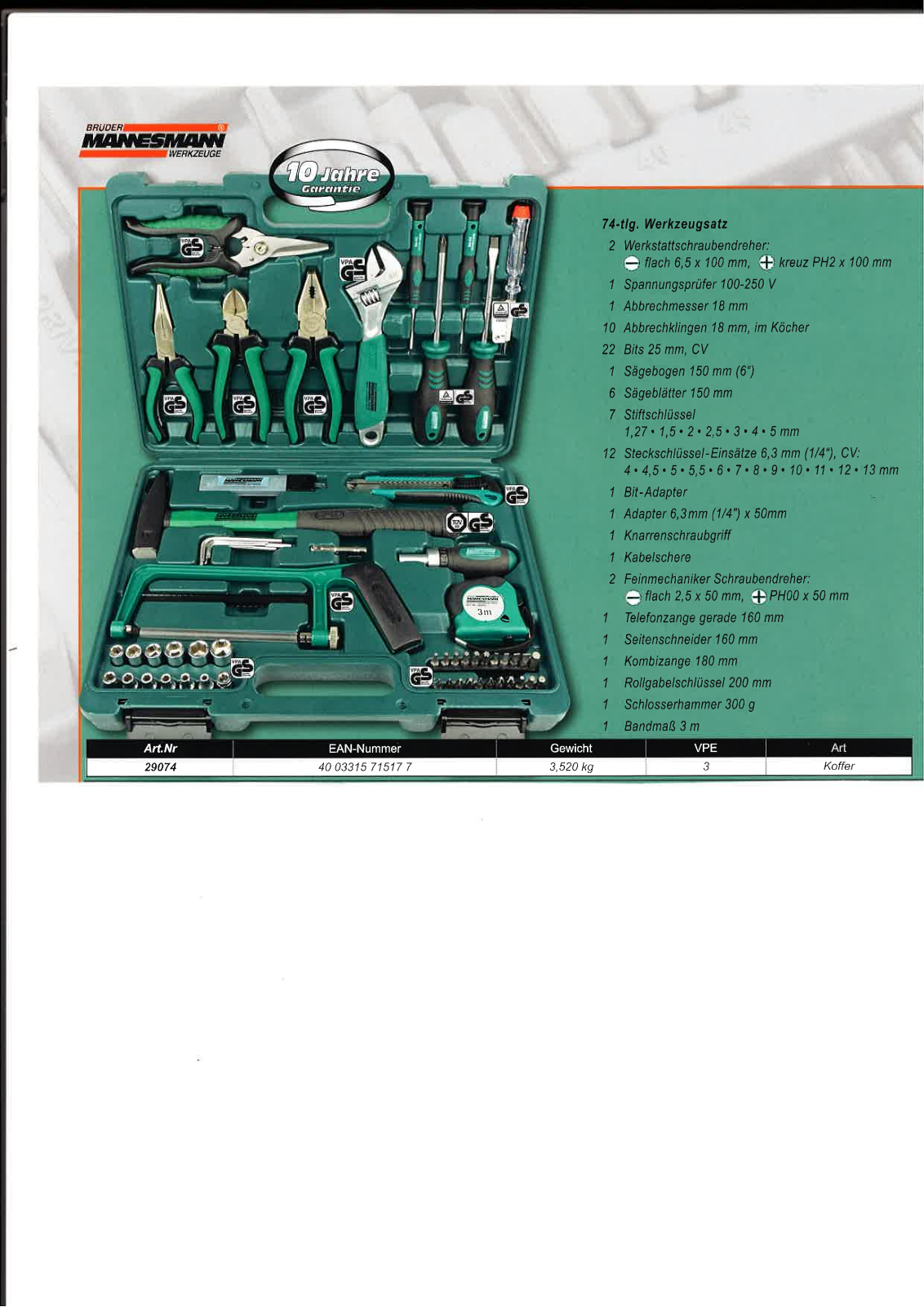 Bruder Mannesmann Werkzeuge 29074 Technical data - ManualMachine.com