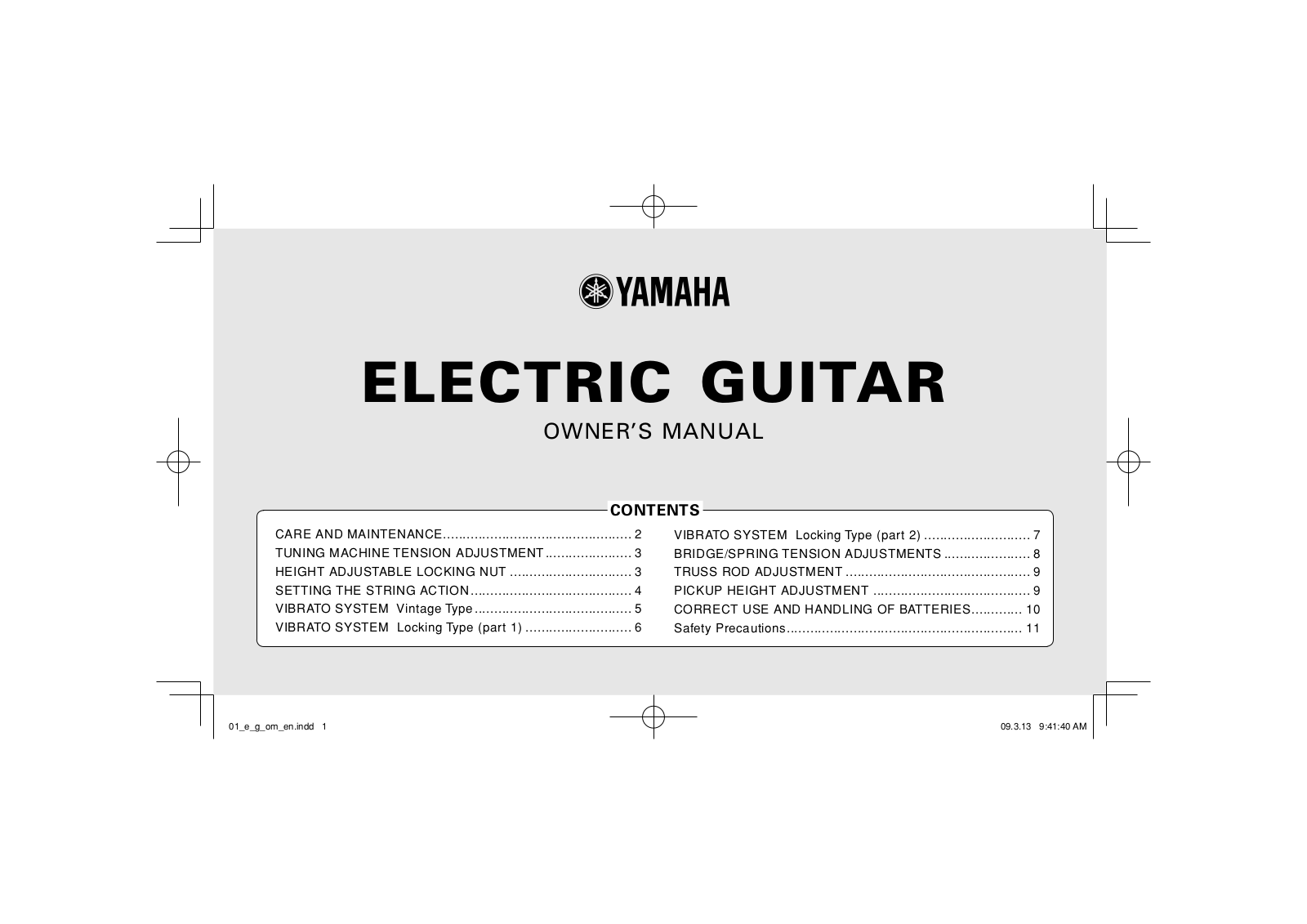 Yamaha ELECTRIC GUITAR OWNER’S MANUAL