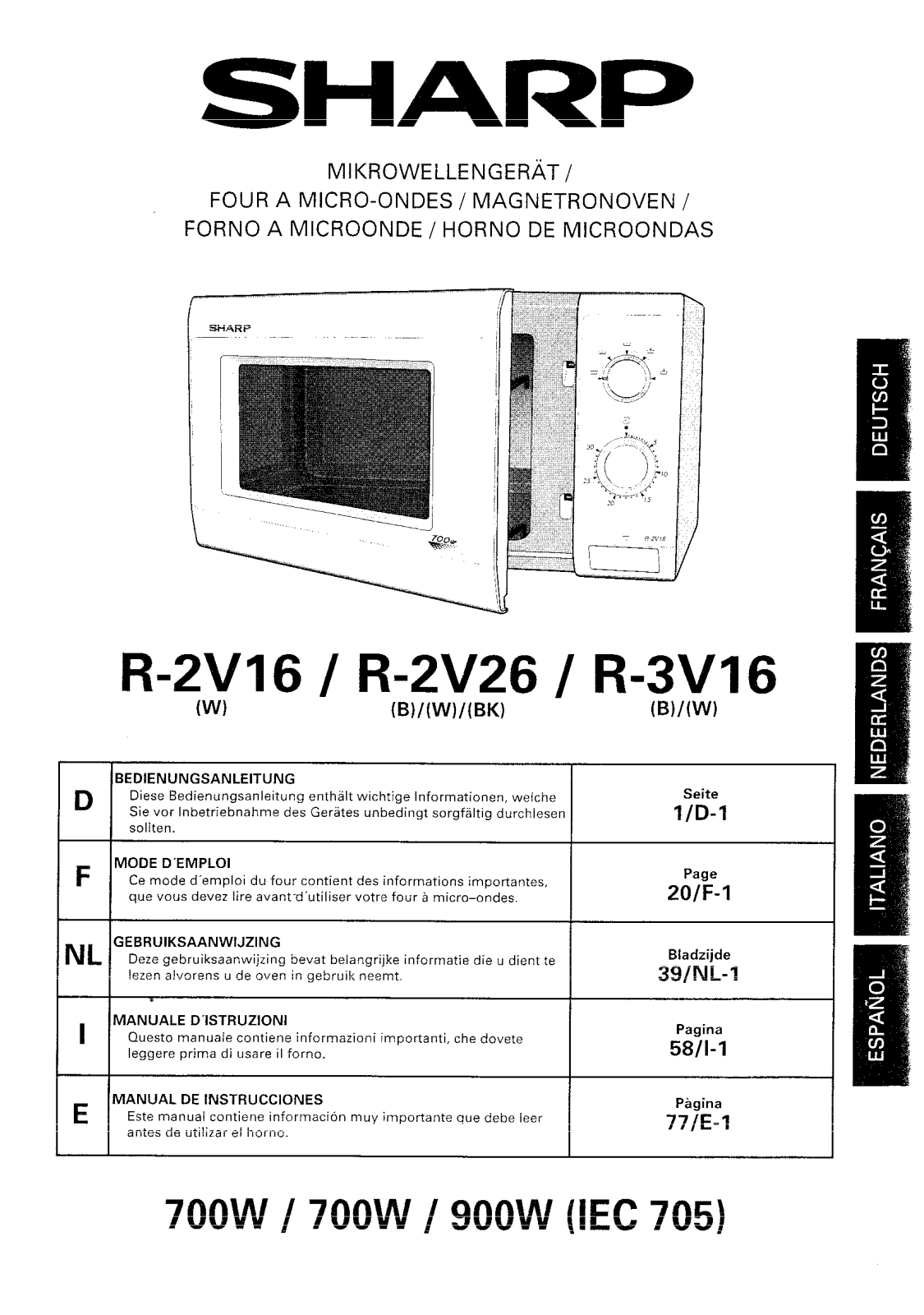 Sharp R-2V16, R-2V26, R-3V16 User Manual