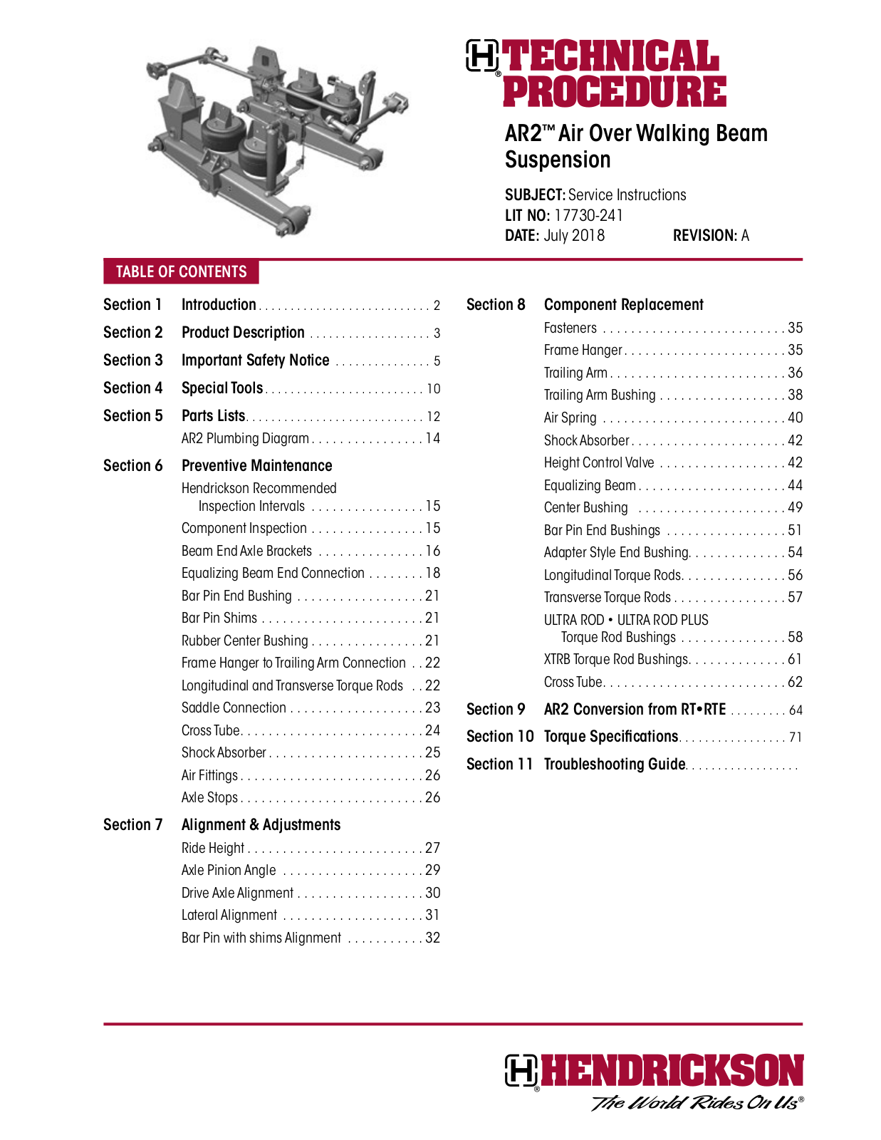 Hendrickson AR2 Service Instructions Manual