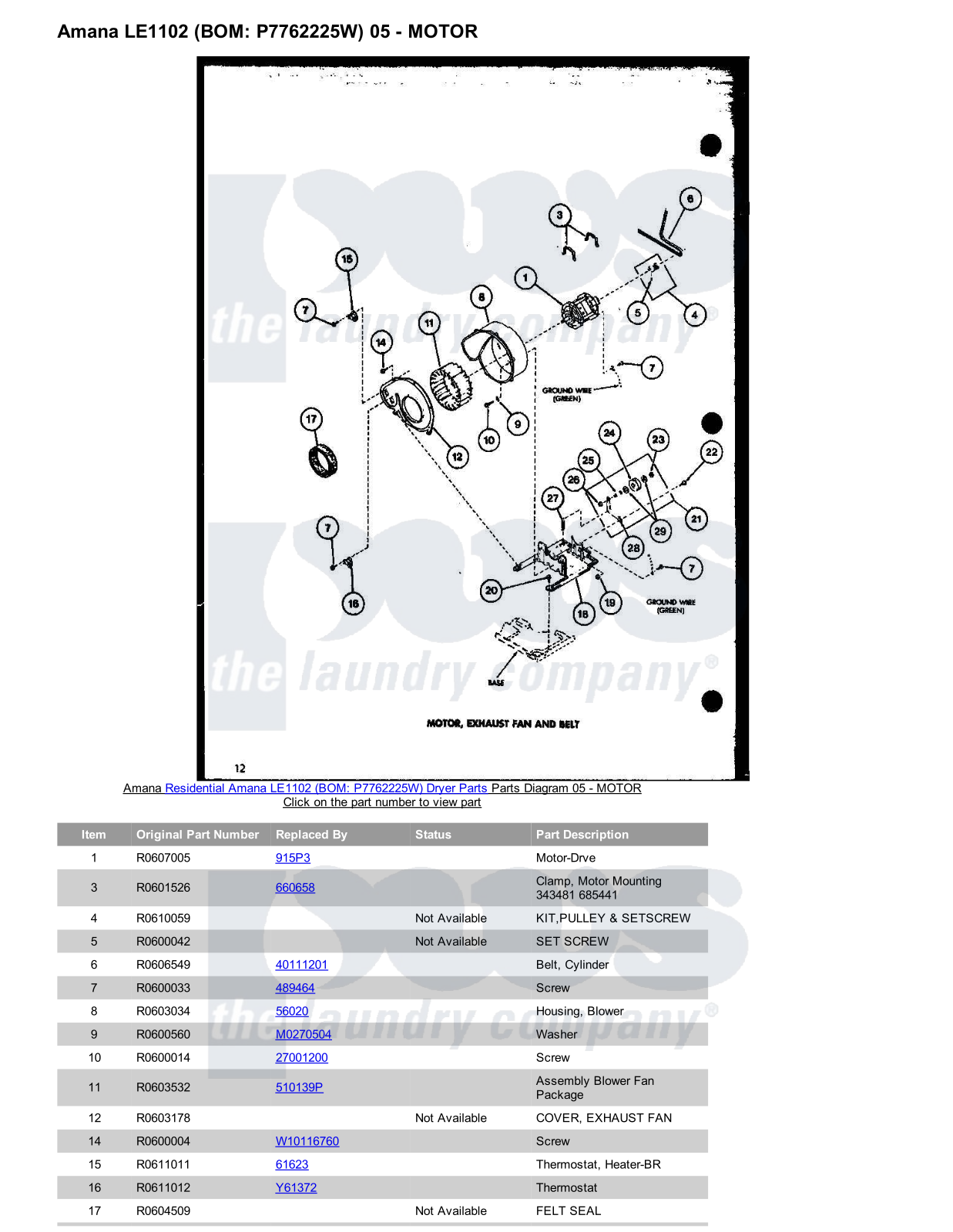 Amana LE1102 Parts Diagram