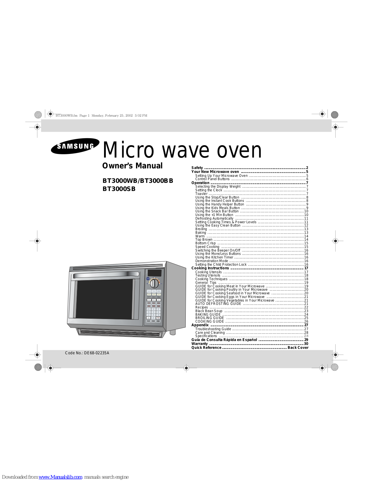 Samsung BT3000WB, BT3000SB, BT3000BB Owner's Manual