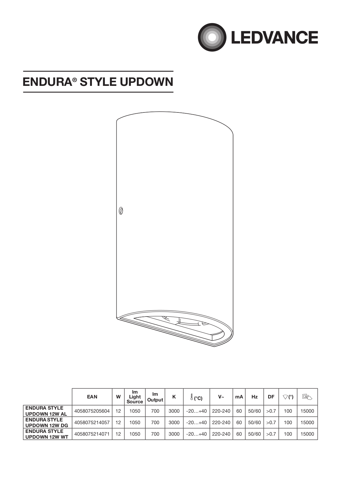 LEDVANCE ENDURA STYLE UPDOWN 12W AL, ENDURASTYLE UPDOWN 12W DG, ENDURA STYLE UPDOWN 12W WT User guide - ManualMachine.com