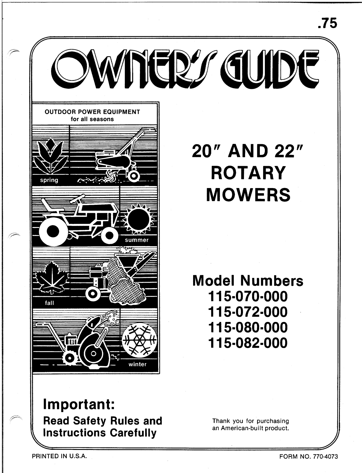 MTD 115-080-000, 115-082-000, 115-072-000, 115-070-000 User Manual