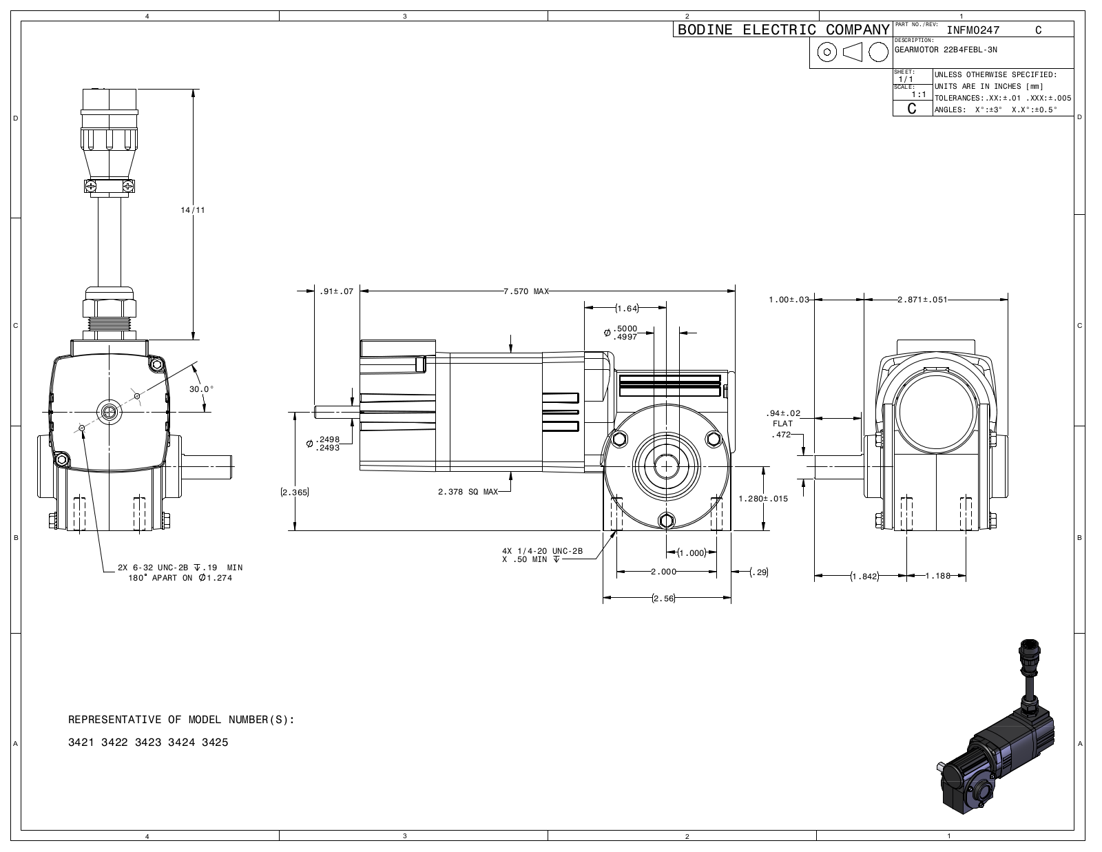 Bodine 3421, 3422, 3423, 3424, 3425 Reference Drawing