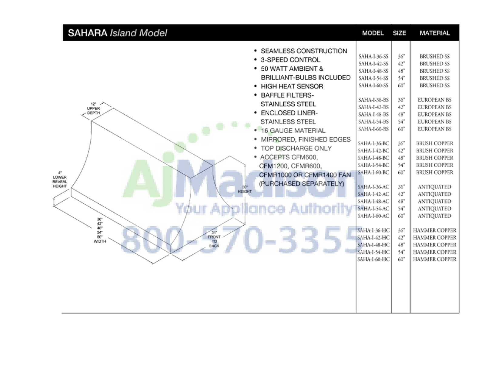 BlueStar SAHAI48SS Specs