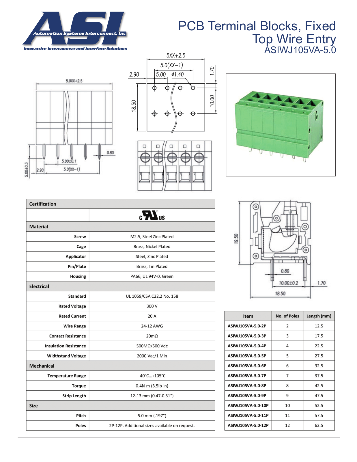 ASI-Automation Systems Interconnect ASIWJ105VA-5.0 Data Sheet