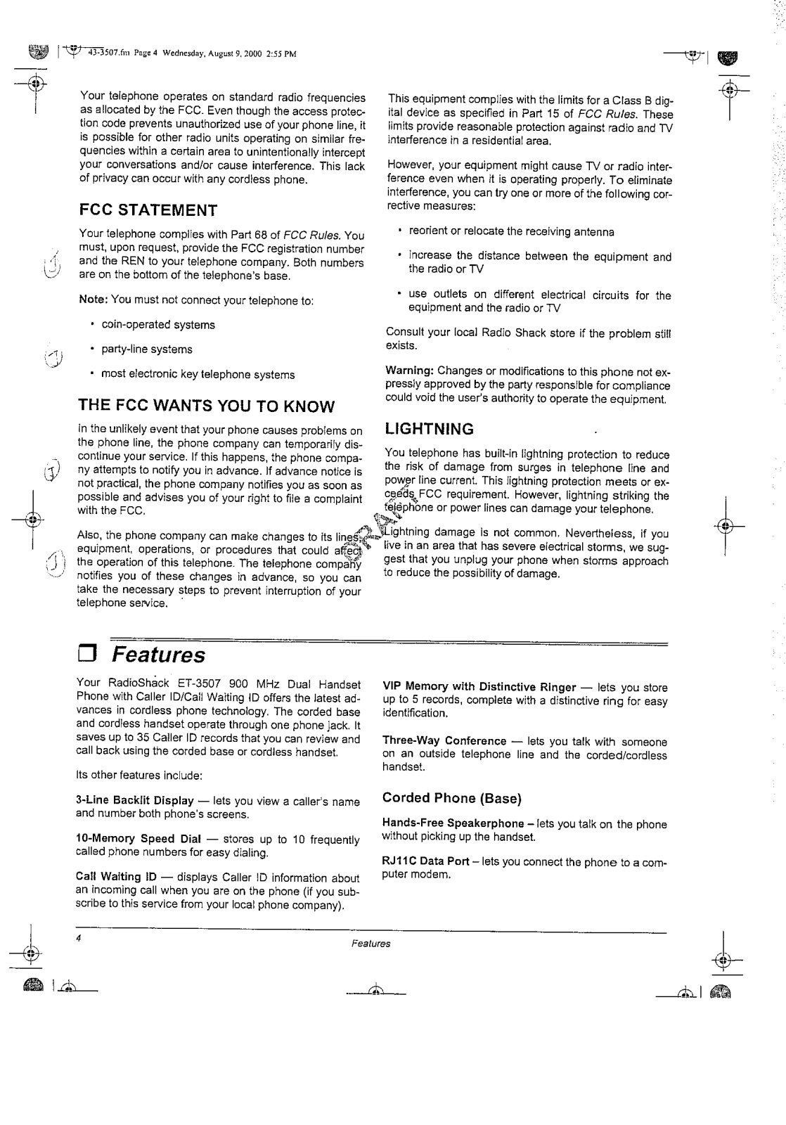 Radio Shack 4303507 FCC info