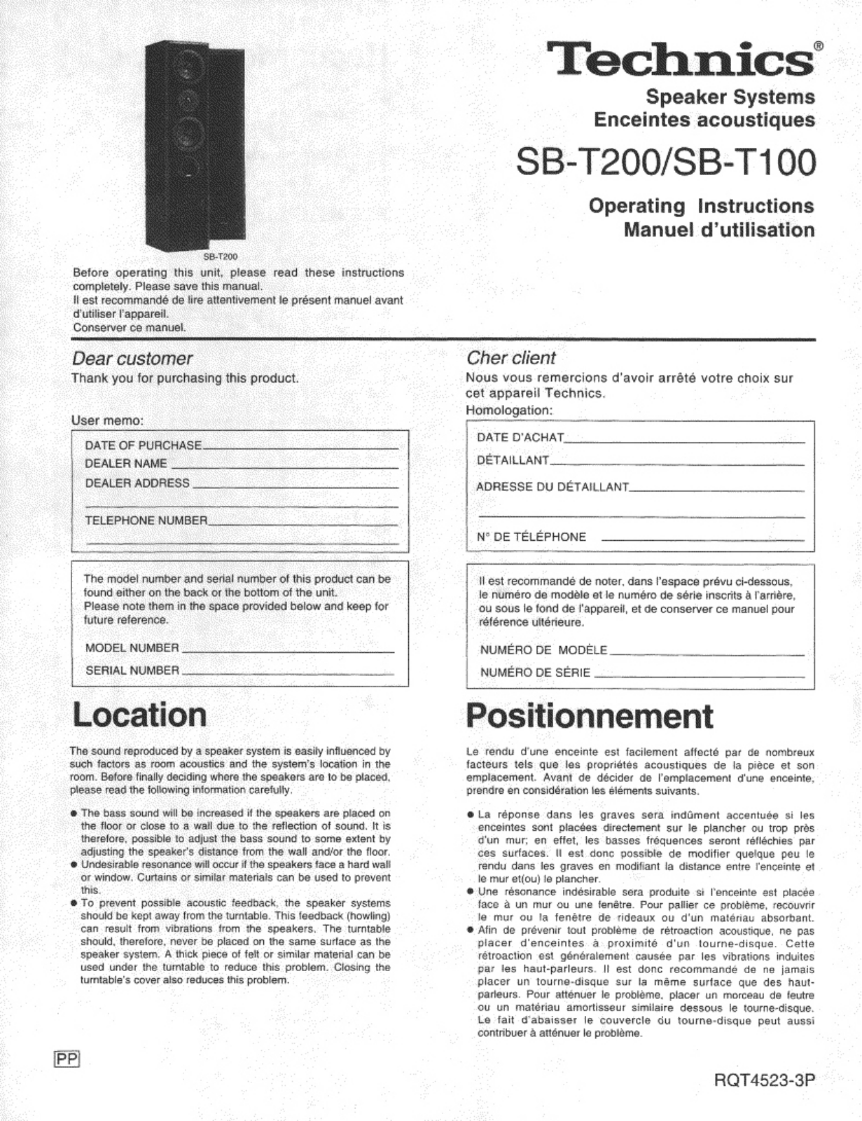 Panasonic SB-T200, SB-T100 User Manual