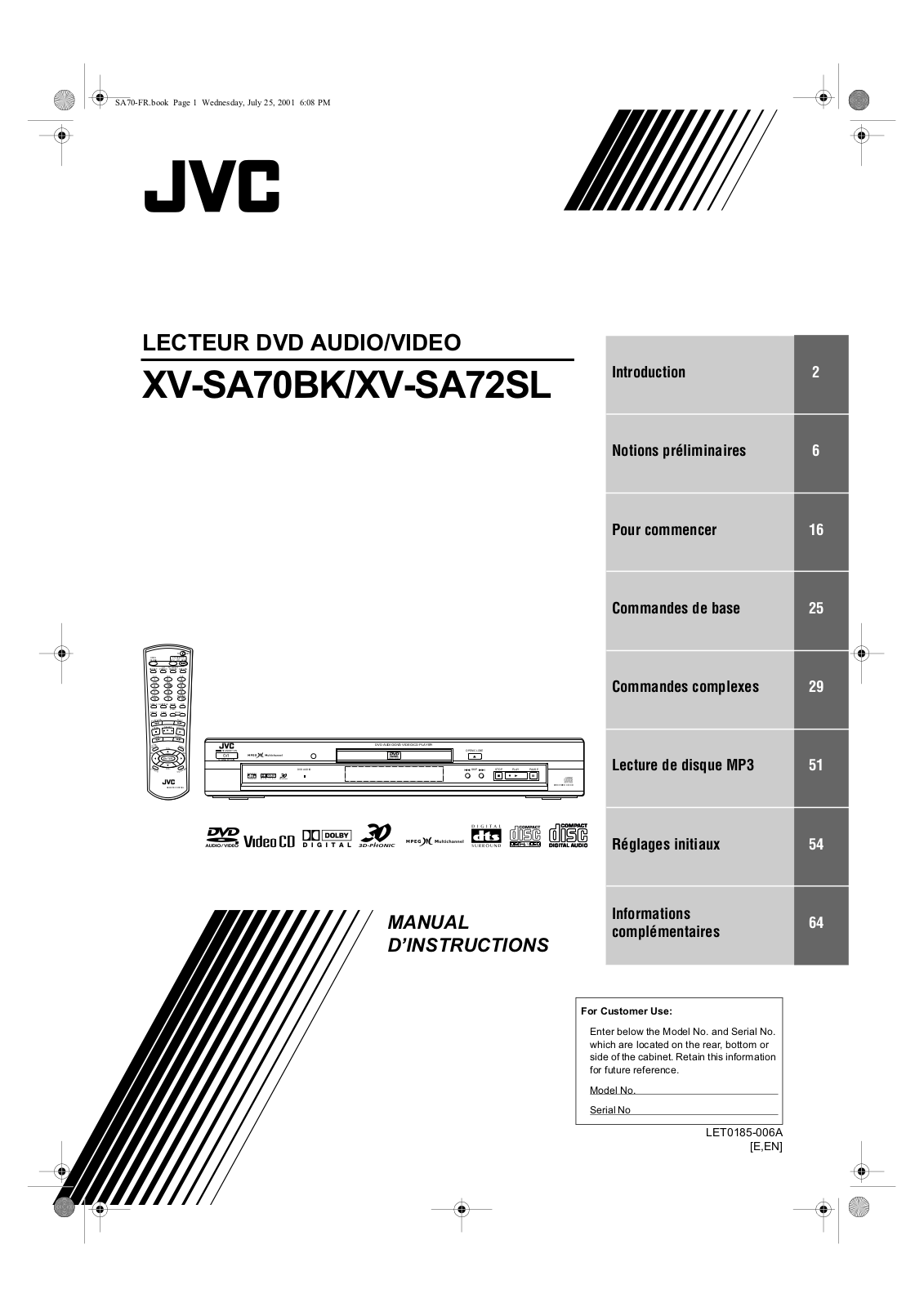 JVC XV-SA72SL User Manual