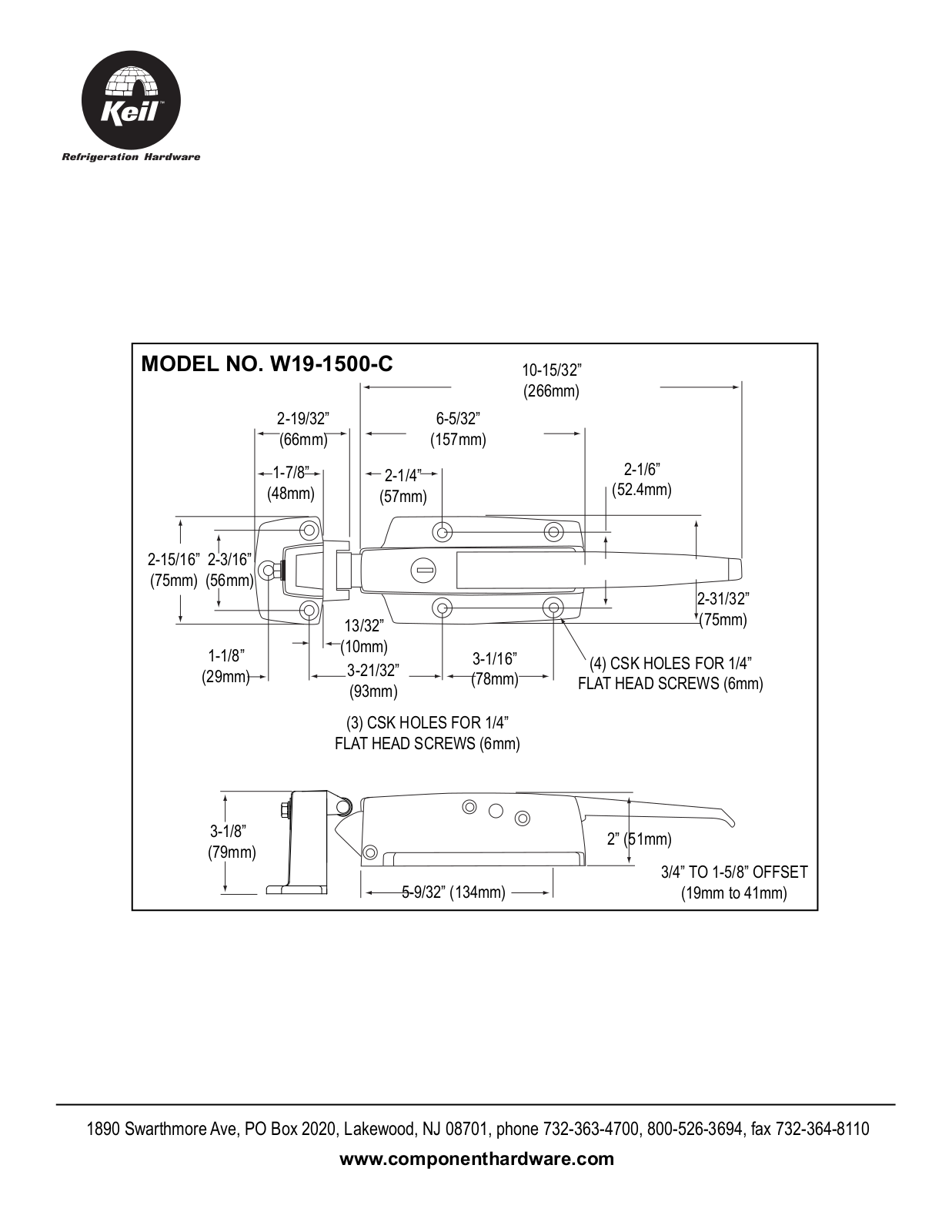 Component Hardware W19-1500-C User Manual