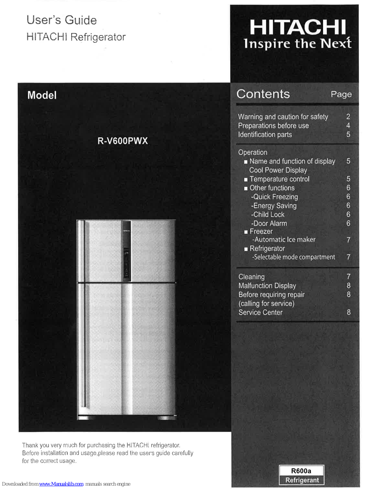 Hitachi R-V600PWX User Manual