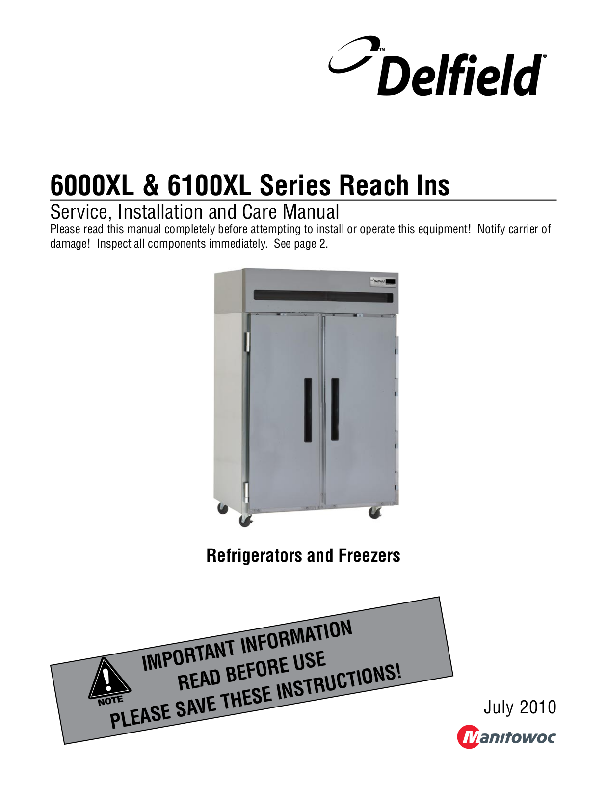 Delfield 6025XL-S, 6025XL-SH, 6051XL-S, 6051XL-SH, 6076XL-S Service Manual