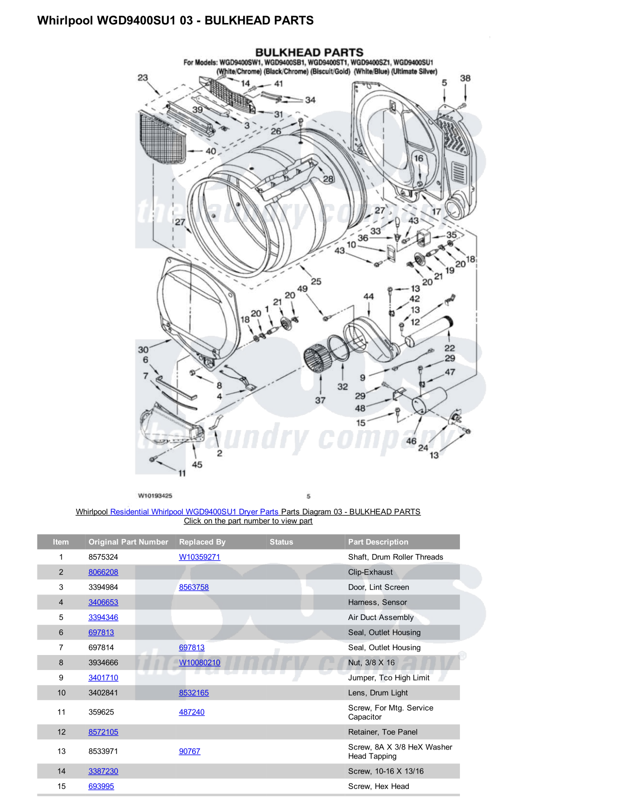 Whirlpool WGD9400SU1 Parts Diagram