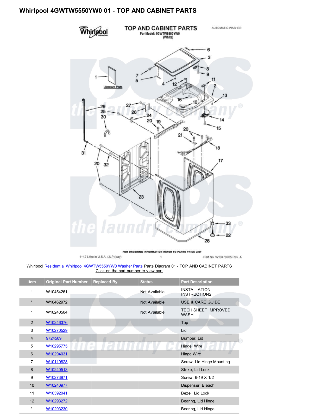Whirlpool 4GWTW5550YW0 Parts Diagram