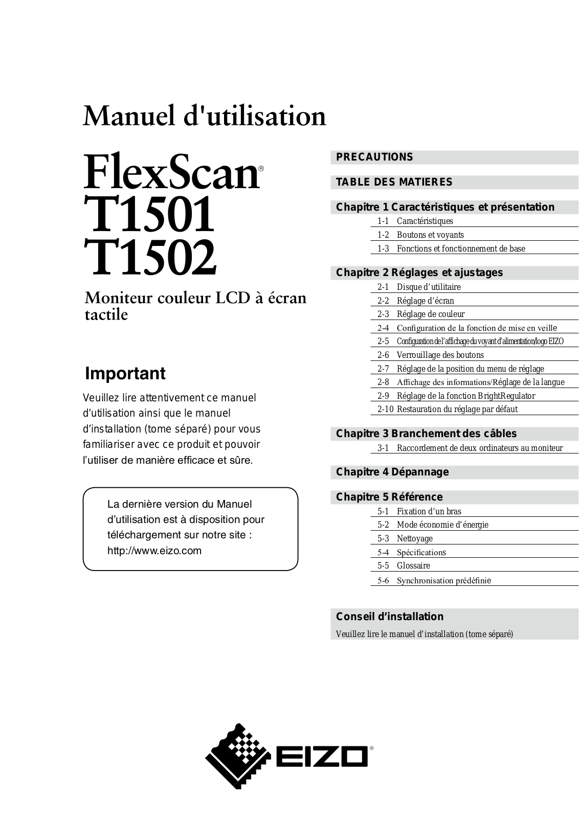 EIZO FLEXSCAN T1501, FLEXSCAN T1502 User Manual