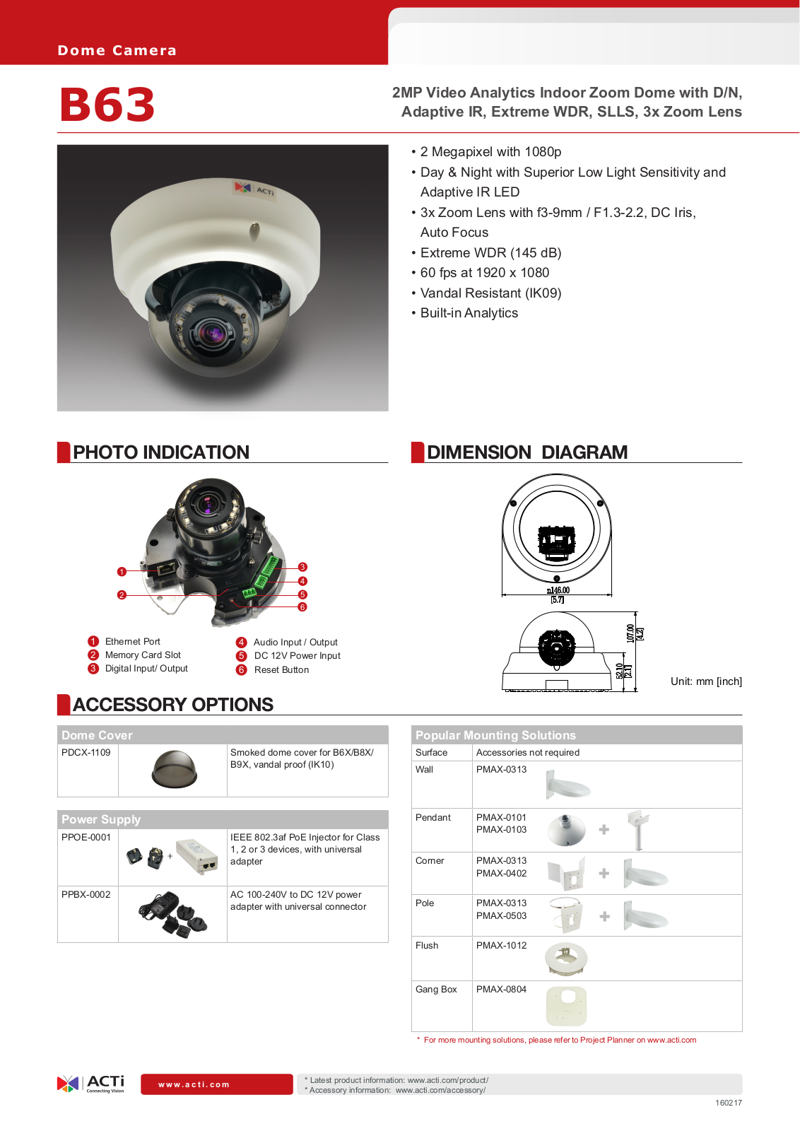 ACTi B63 Specsheet