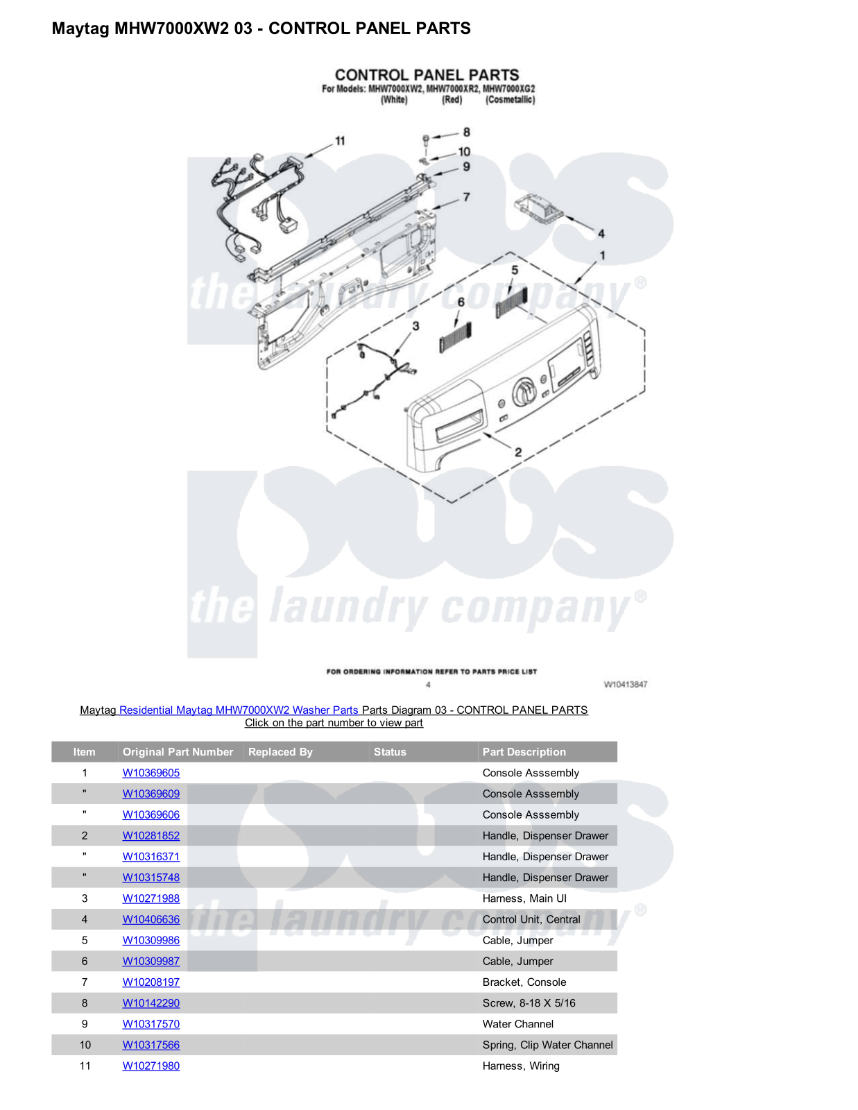 Maytag MHW7000XW2 Parts Diagram