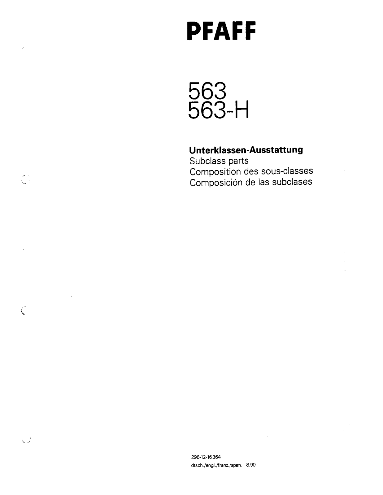 Pfaff 563, 563 H Parts List