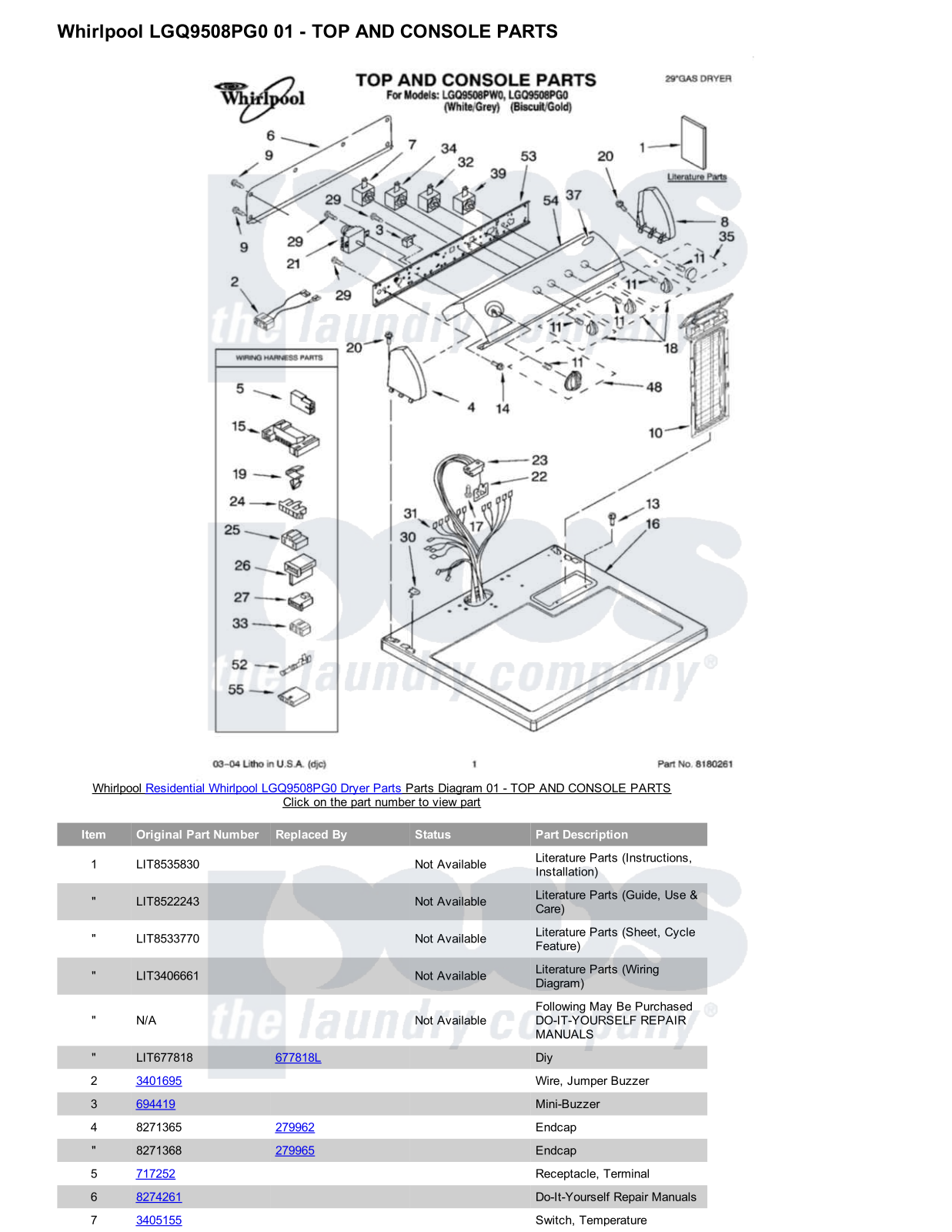 Whirlpool LGQ9508PG0 Parts Diagram