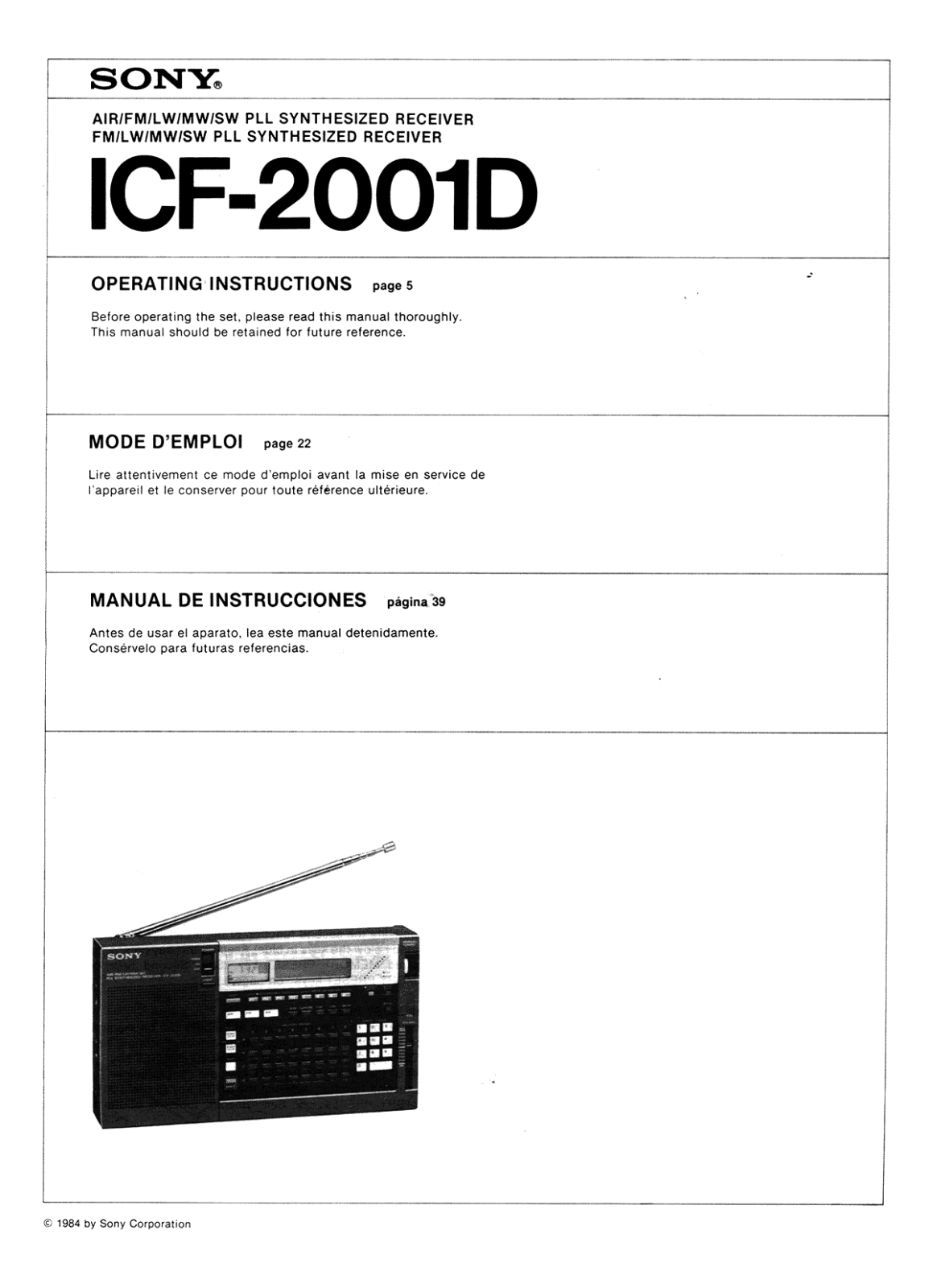 Sony ICF-2001-D Owners manual