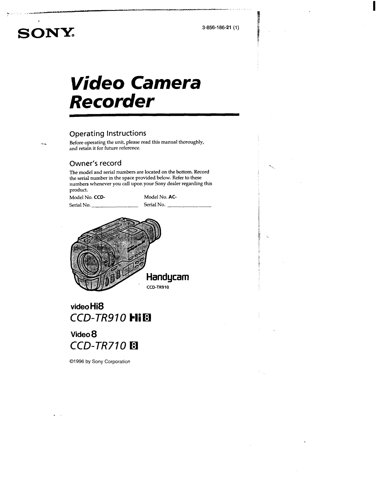 Sony CCD-TR710 Operating Instruction