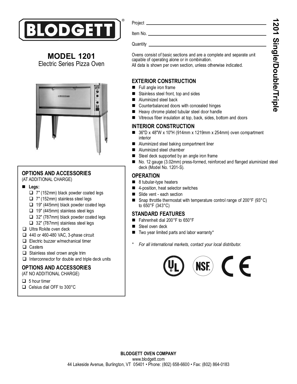 Blodgett 1201 User Manual