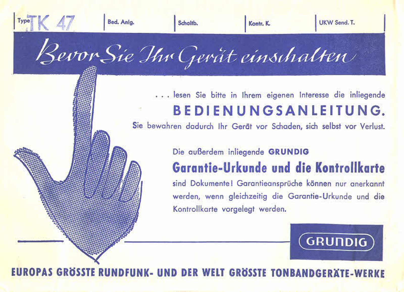 Grundig TK-47 Owners Manual