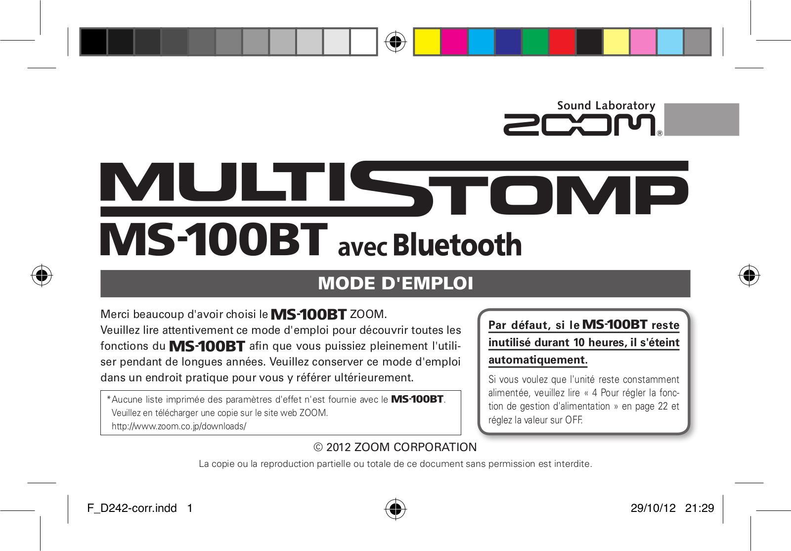 Zoom MS-100BT User Manual