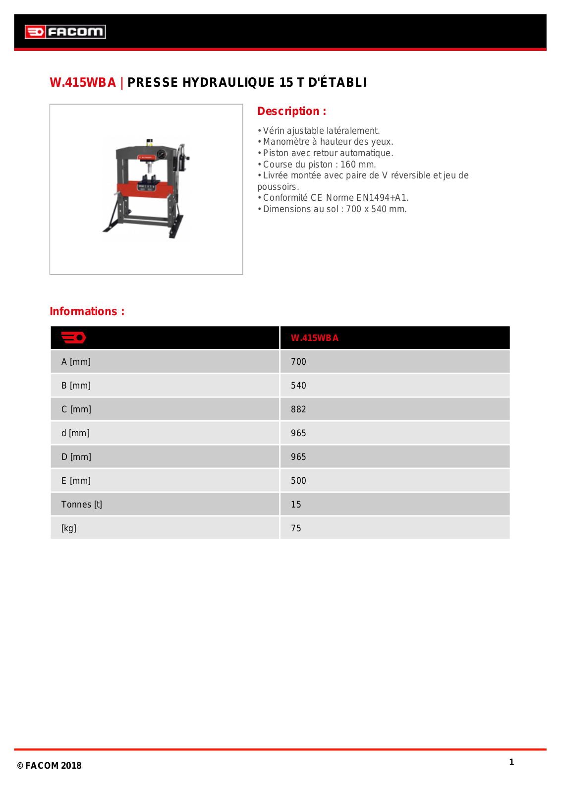 Facom W.415WBAPF Specification - ManualMachine.com
