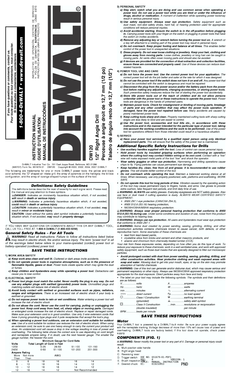 DeWalt DW120K User Manual