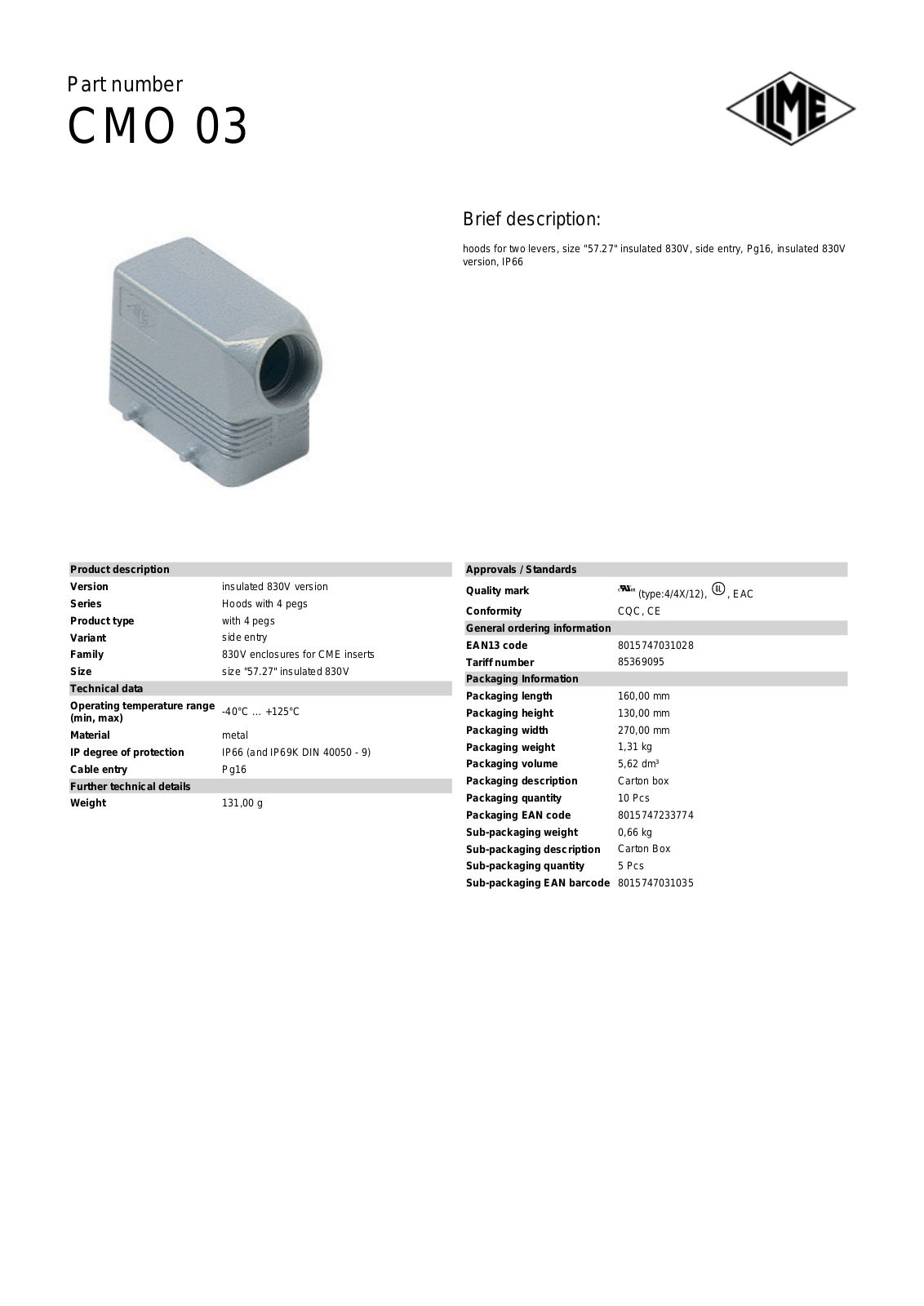 Datasheet CMO-03 Datasheet (ILME) - ManualMachine.com