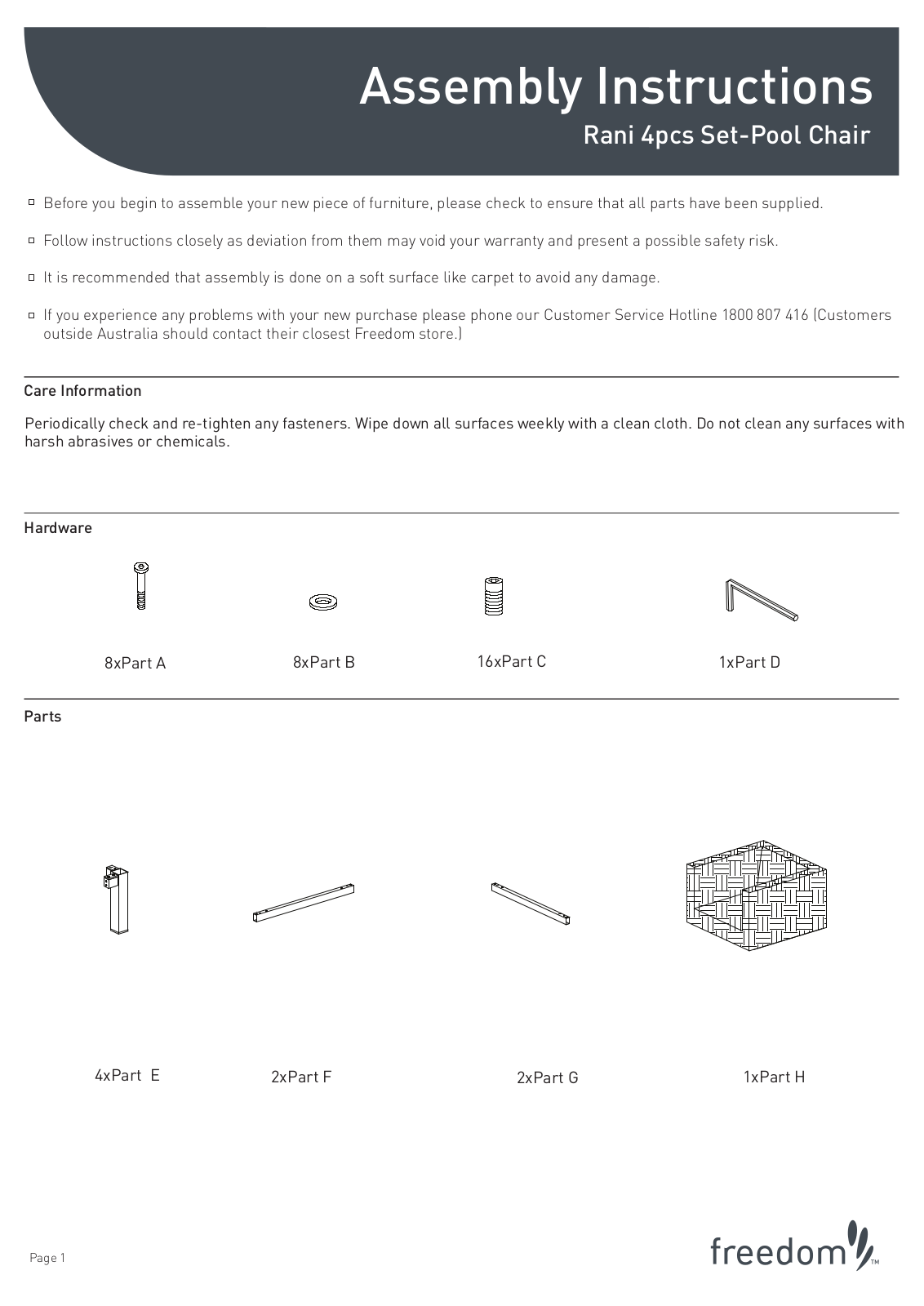 Freedom Rani 4pcs Set-Pool Chair Assembly Instruction