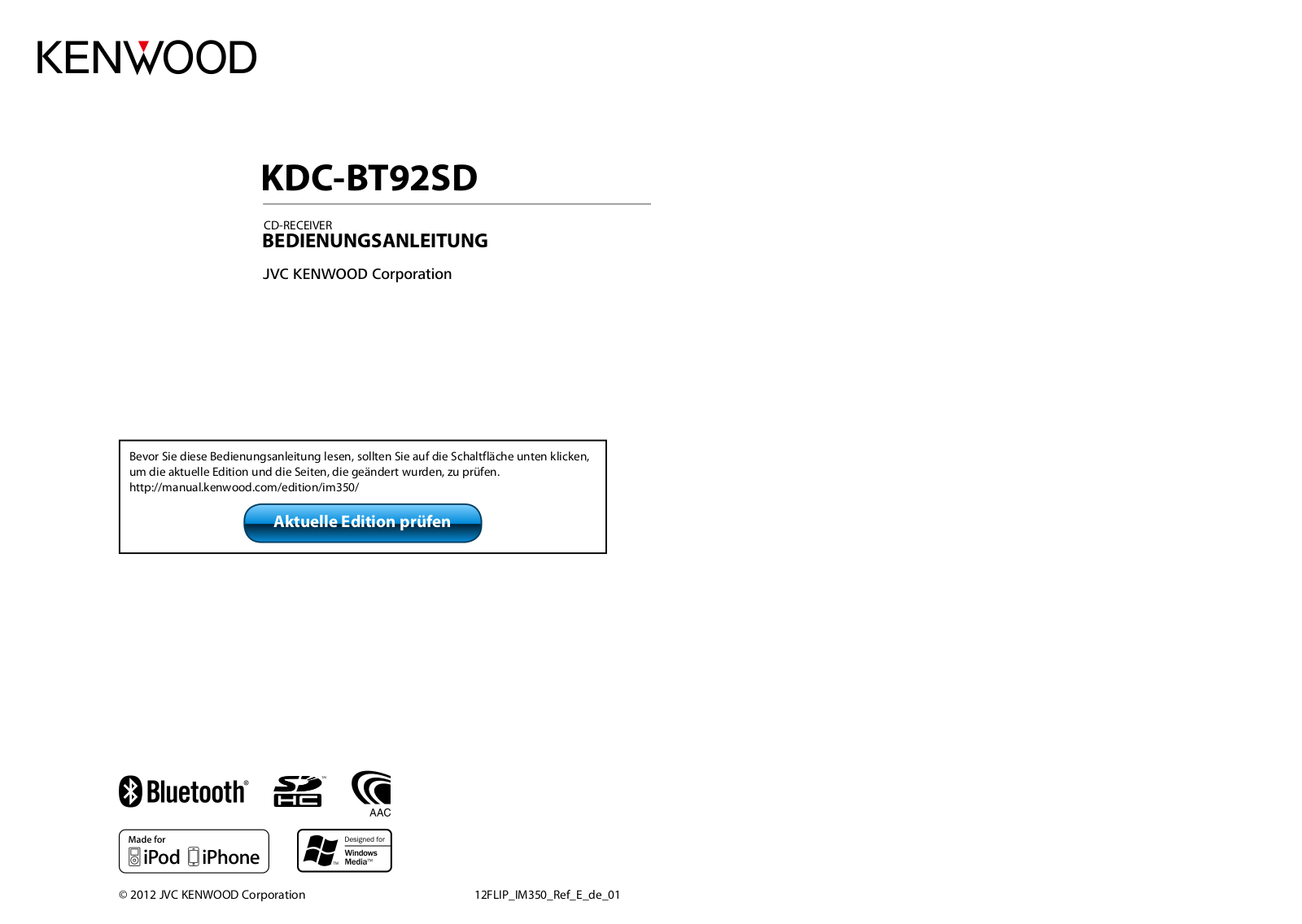 Kenwood KDC-BT92SD User Manual