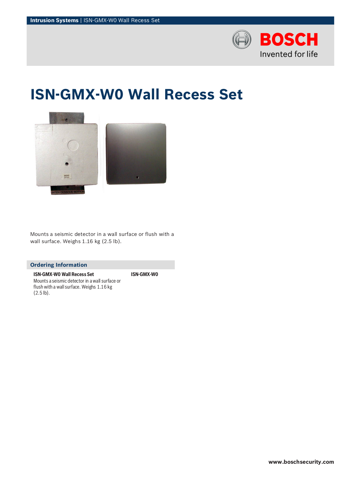 Bosch ISN-GMX-W0 Specsheet