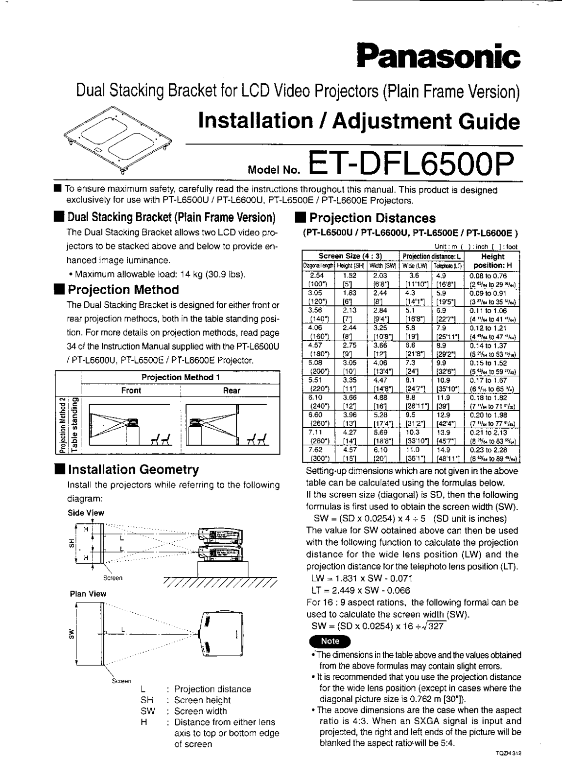 Panasonic et-dfl6500 Operation Manual