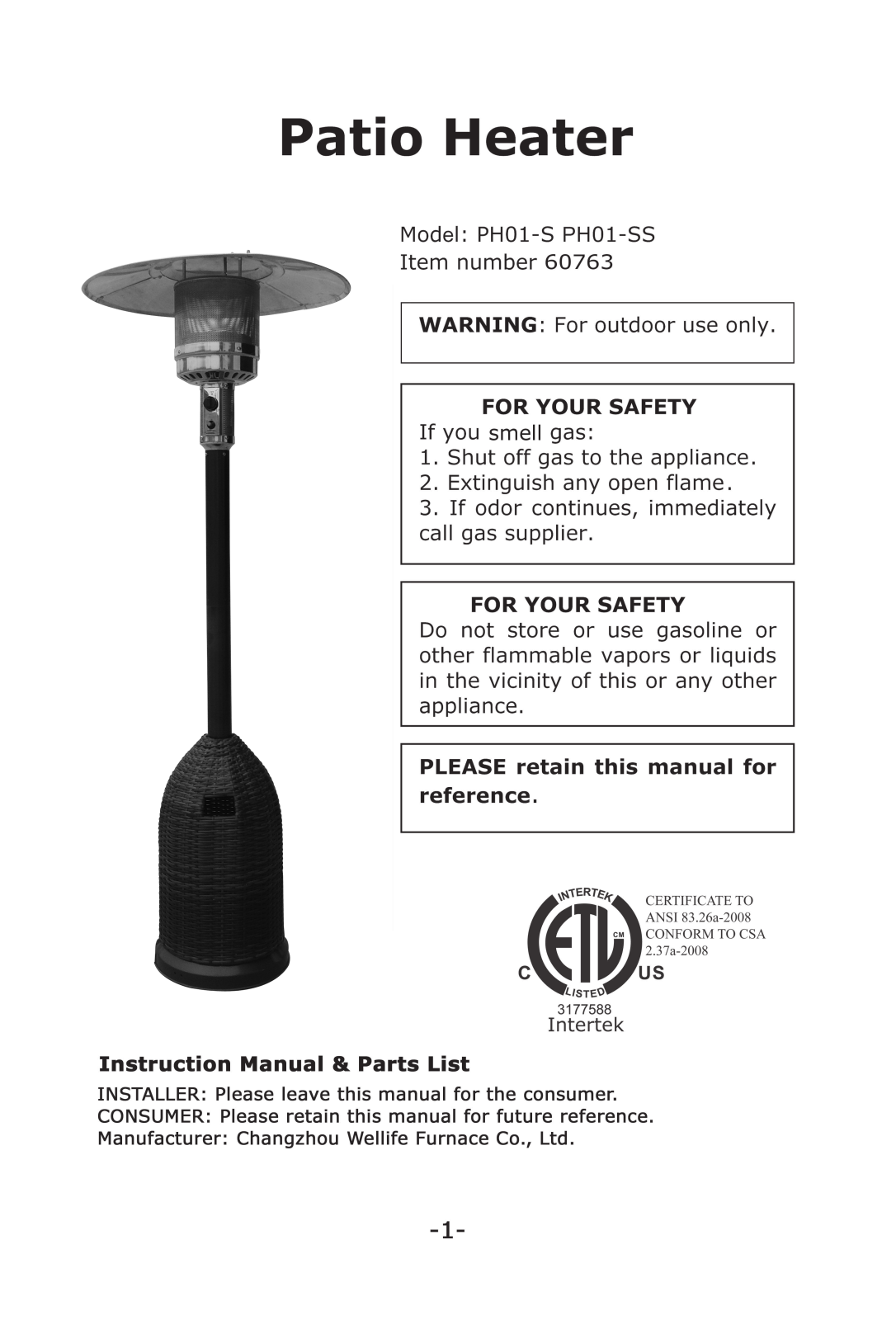 Well Traveled Living FireSense 60763, PH01-SS, PH01-S User Manual