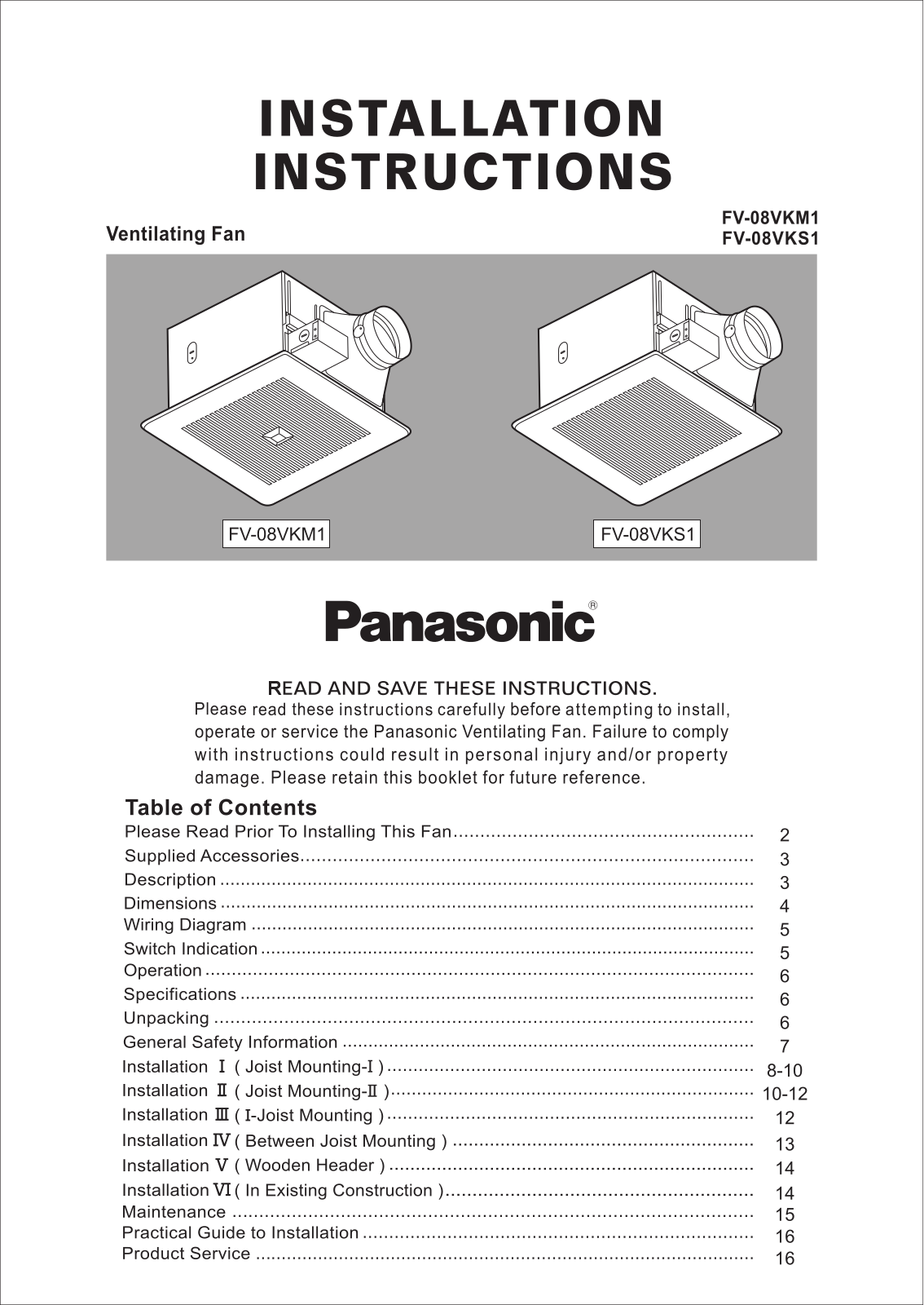 Panasonic FV-08VKM1, fv-08em installation