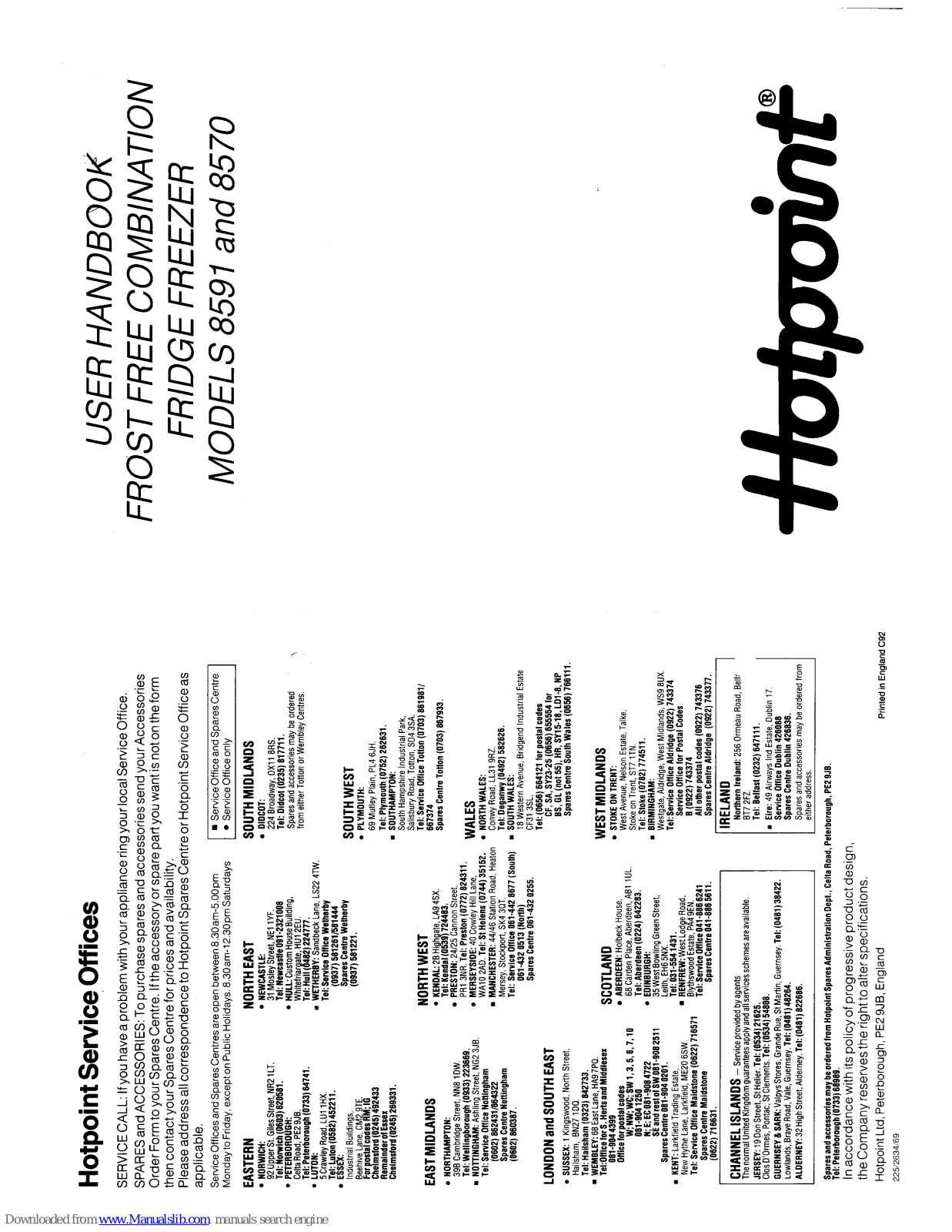 Hotpoint 8591, 8570 User Handbook Manual