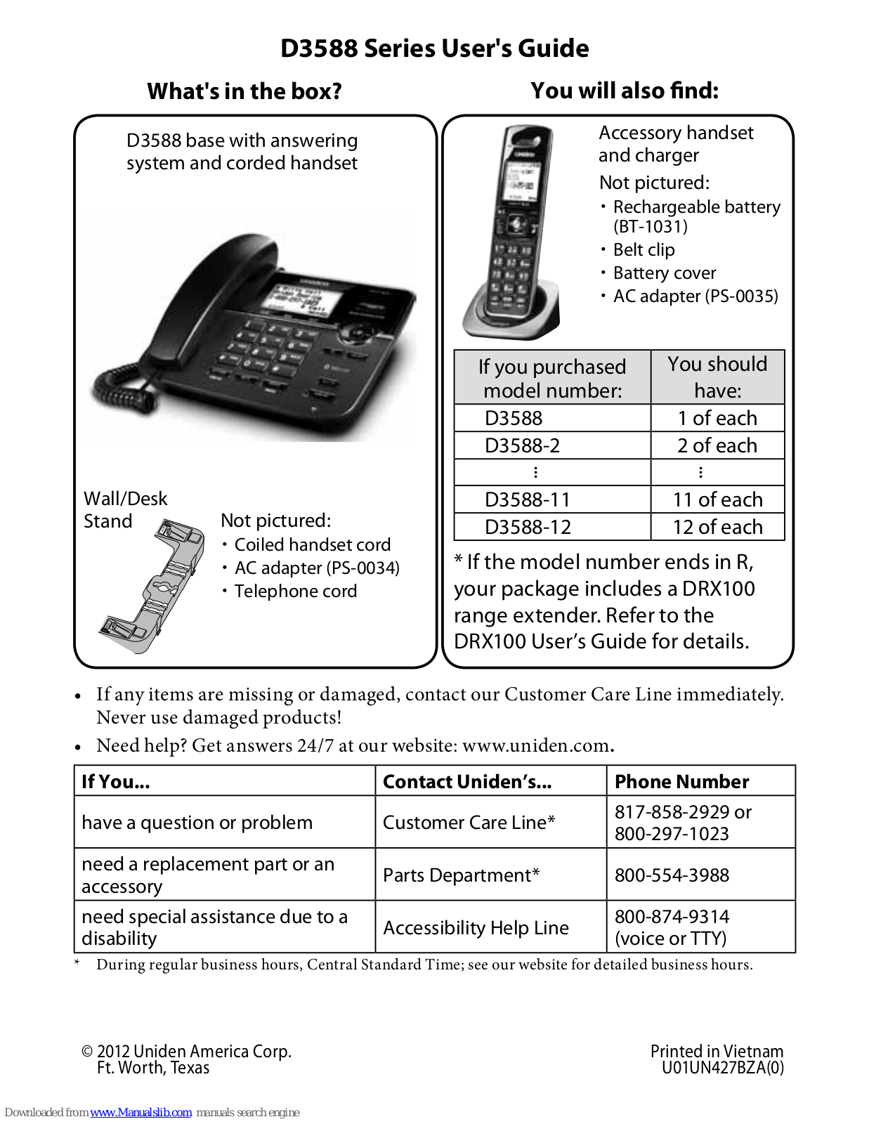 Uniden D3588, D3588-2, D3588-3, D3588-4, D3588-5 User Manual