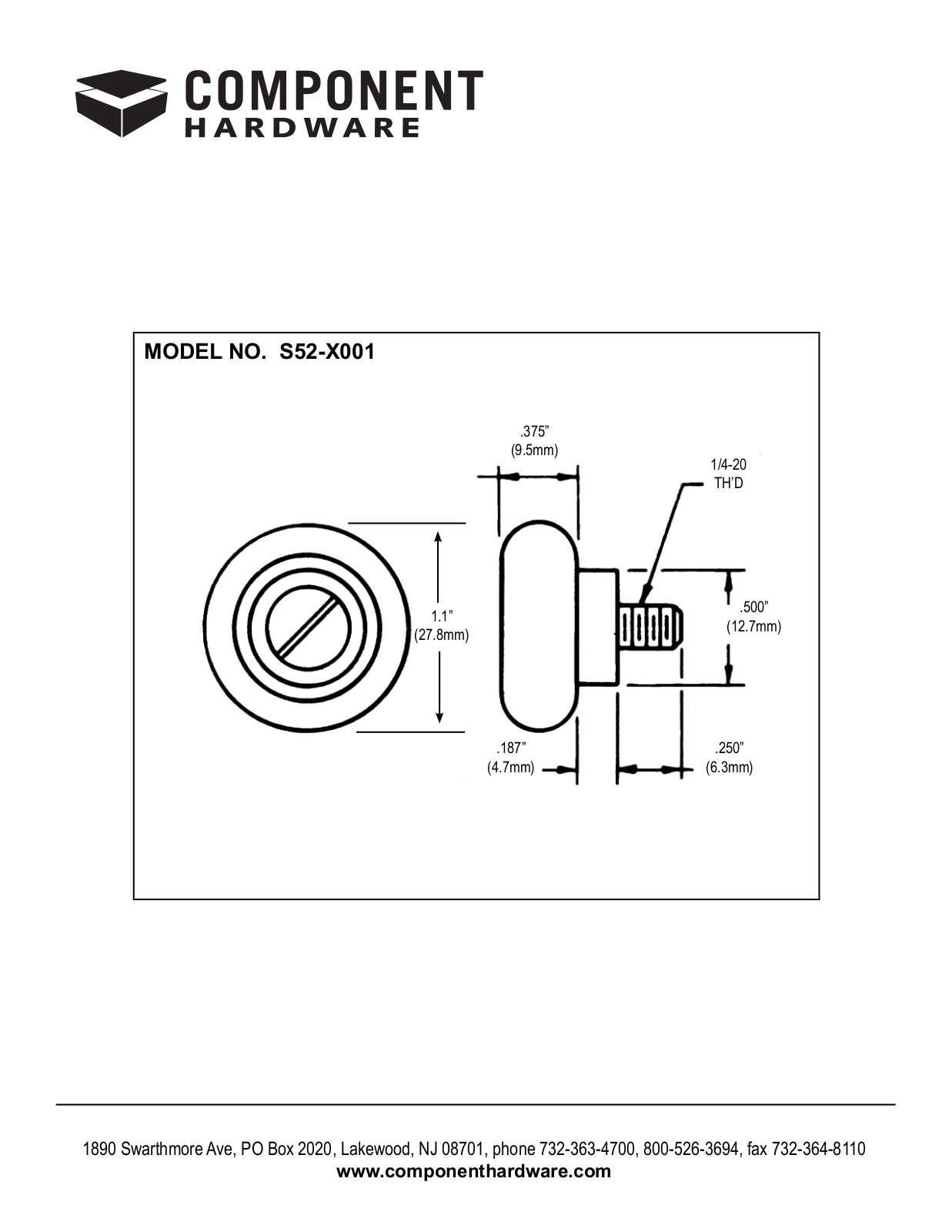 Component Hardware S52-X001 User Manual