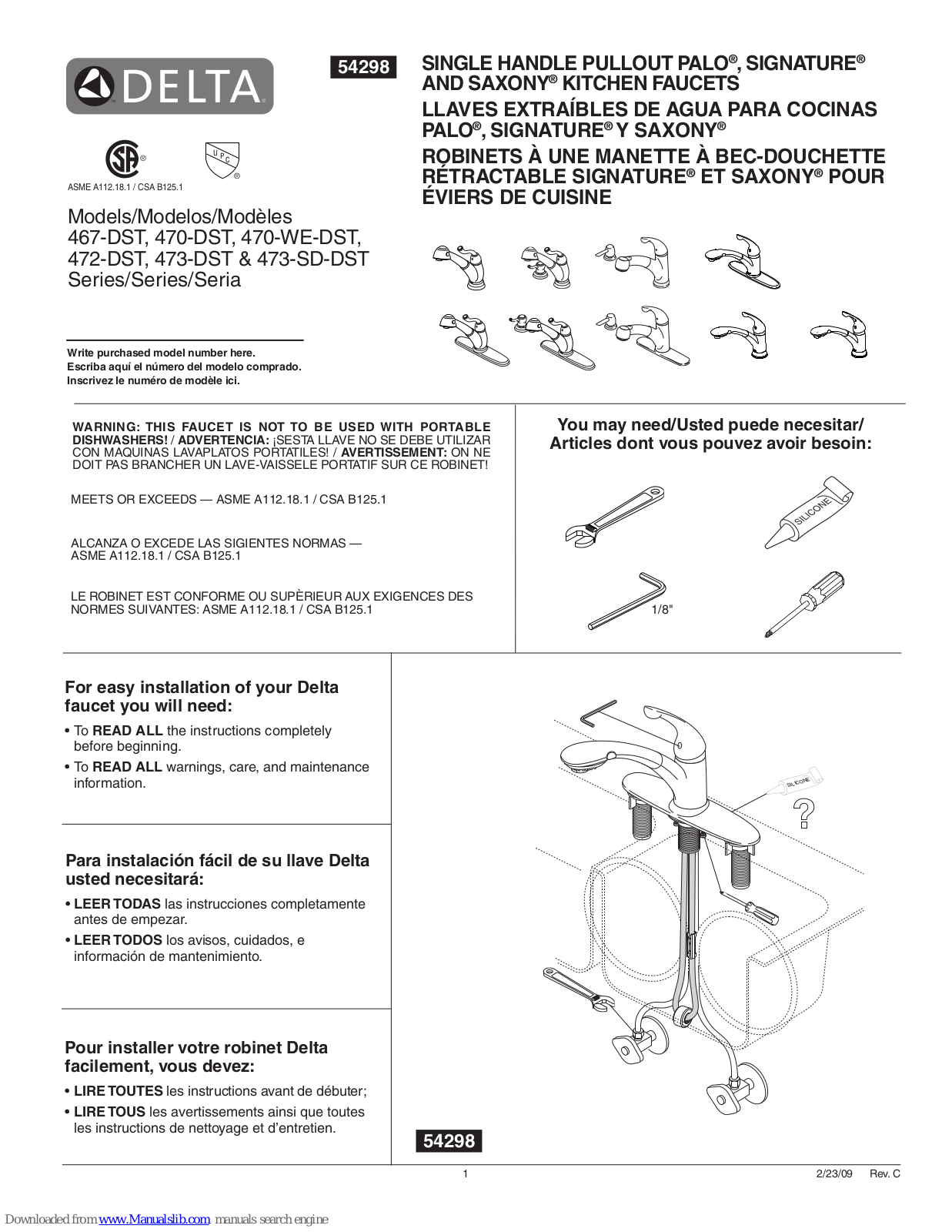 Delta 467-DST Series, 470-DST Series, 472-DST Series, 470-WE-DST Series, 473-DST Series Installation Manual