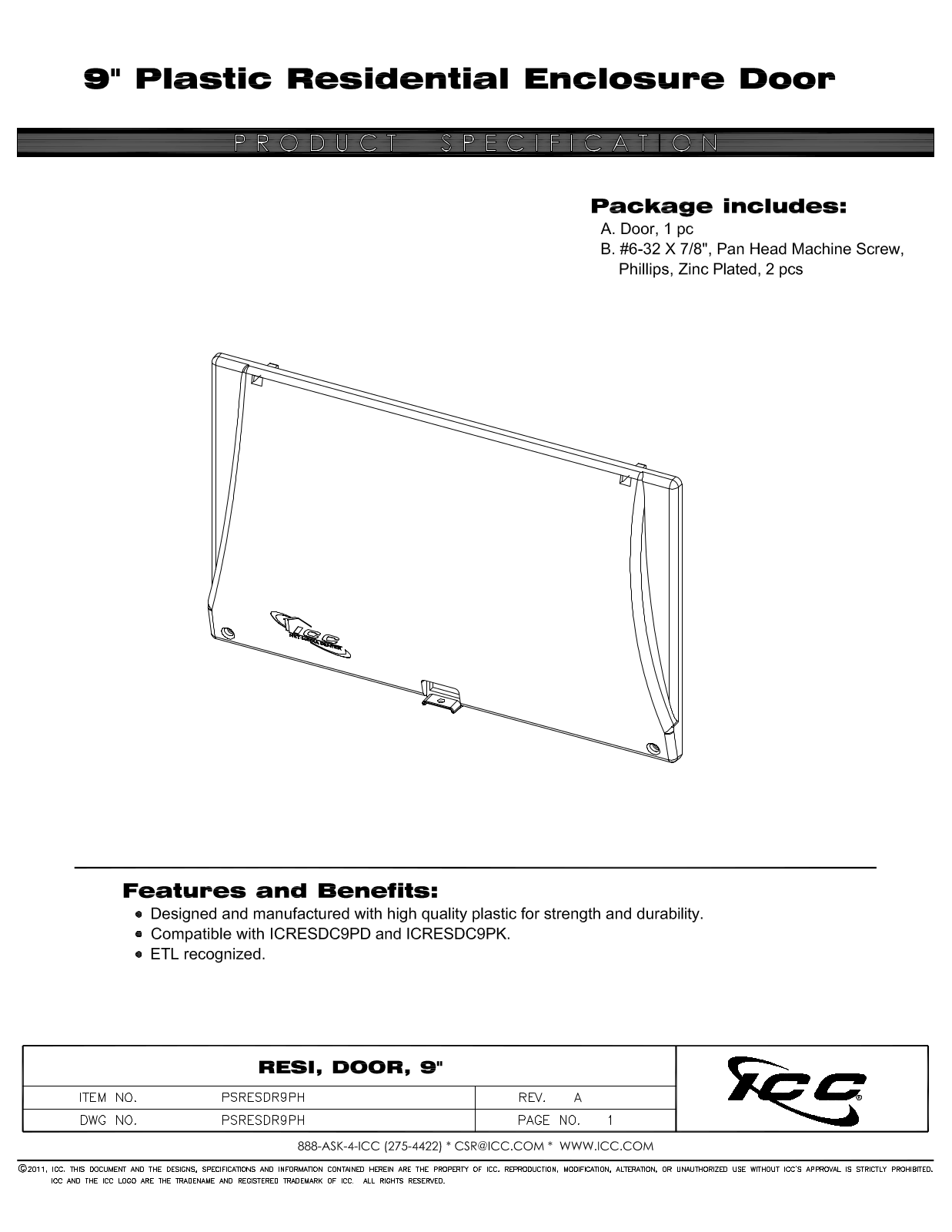 ICC ICRESDR9PH Specsheet - ManualMachine.com