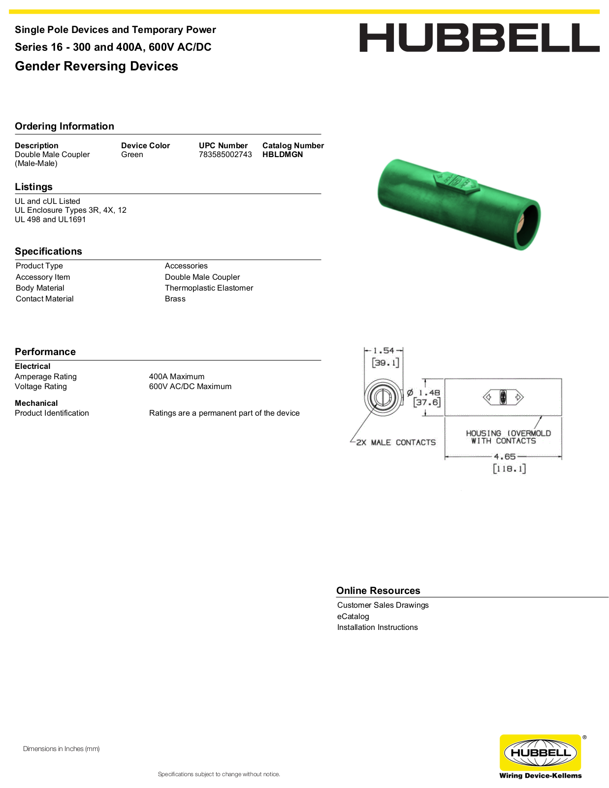 Hubbell HBLDMGN Specifications - ManualMachine.com
