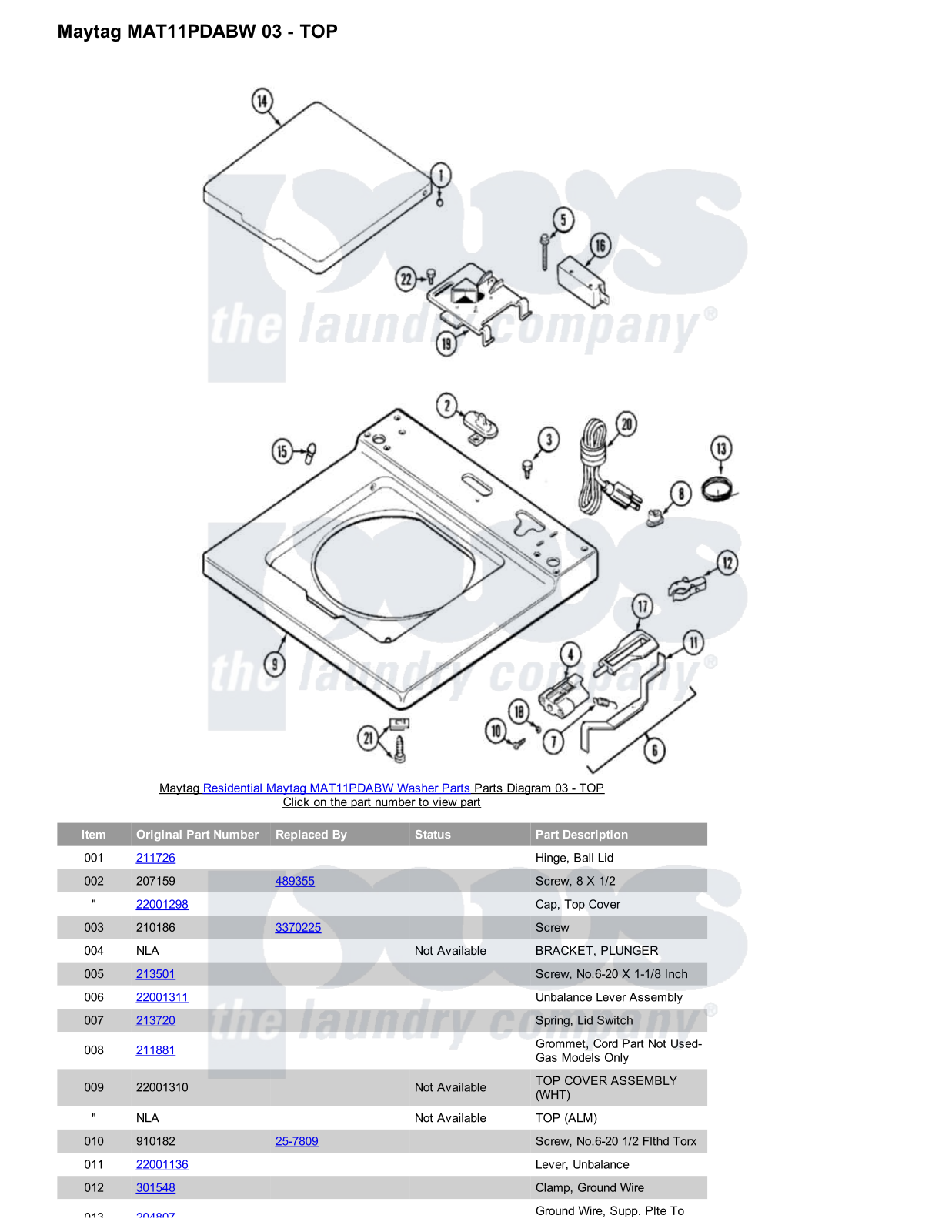 Maytag MAT11PDABW Parts Diagram